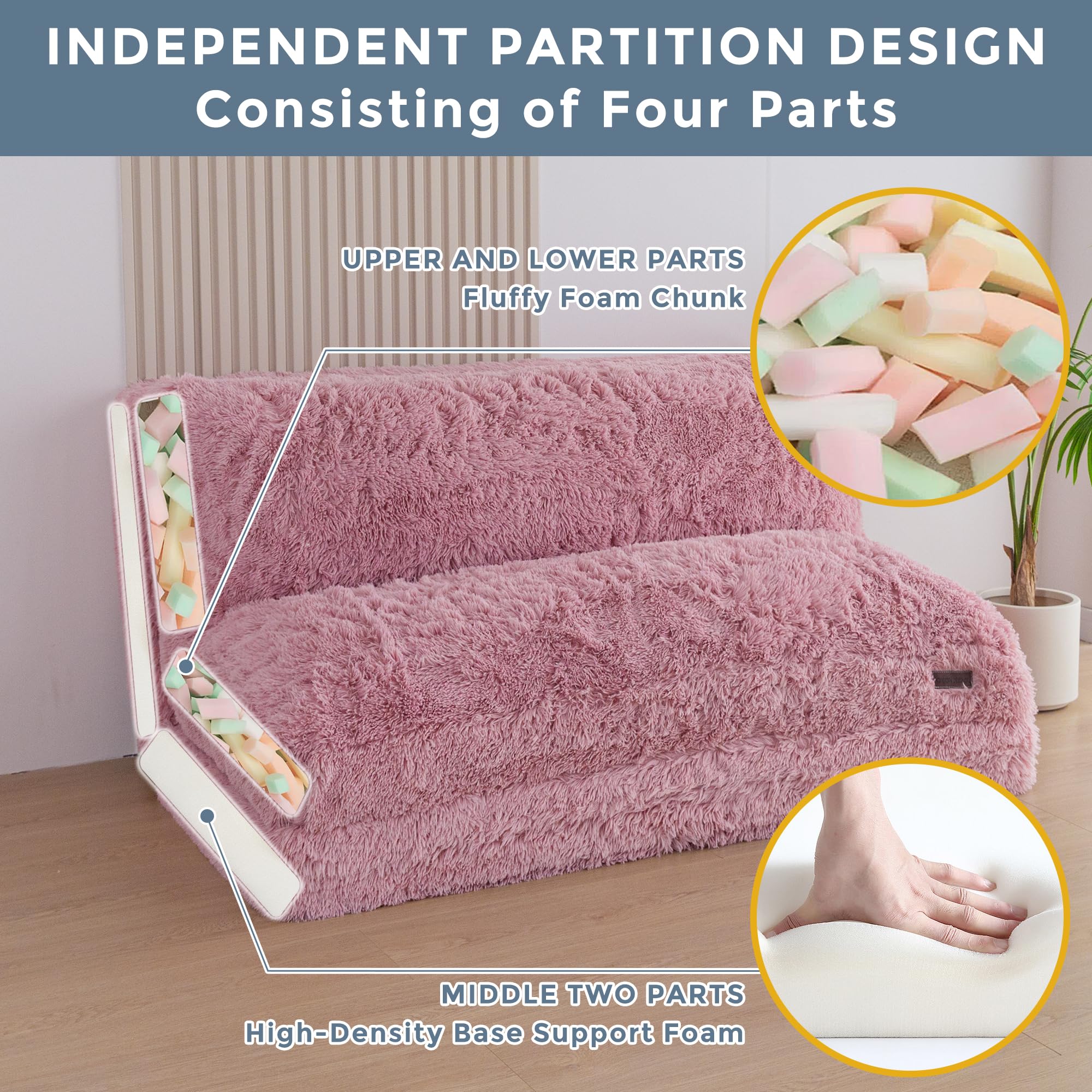 MAXYOYO Faux Fur Bean Bag Chair - Foldable Floor Sofa Bed with Foam Filling, Pink Lounge Chair for Living Room, Bedroom & Dorm | Perfect for Relaxing, Gaming & Sleepovers