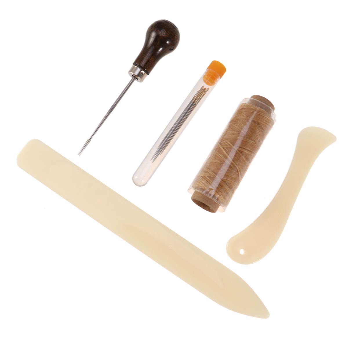 EXCEART 10Pcs Bookbinding Kit - Wood Handle Waxed Linen Thread, Creaser & Sewing Tools for DIY Book Repair, Journal Making & Leather Craft Projects