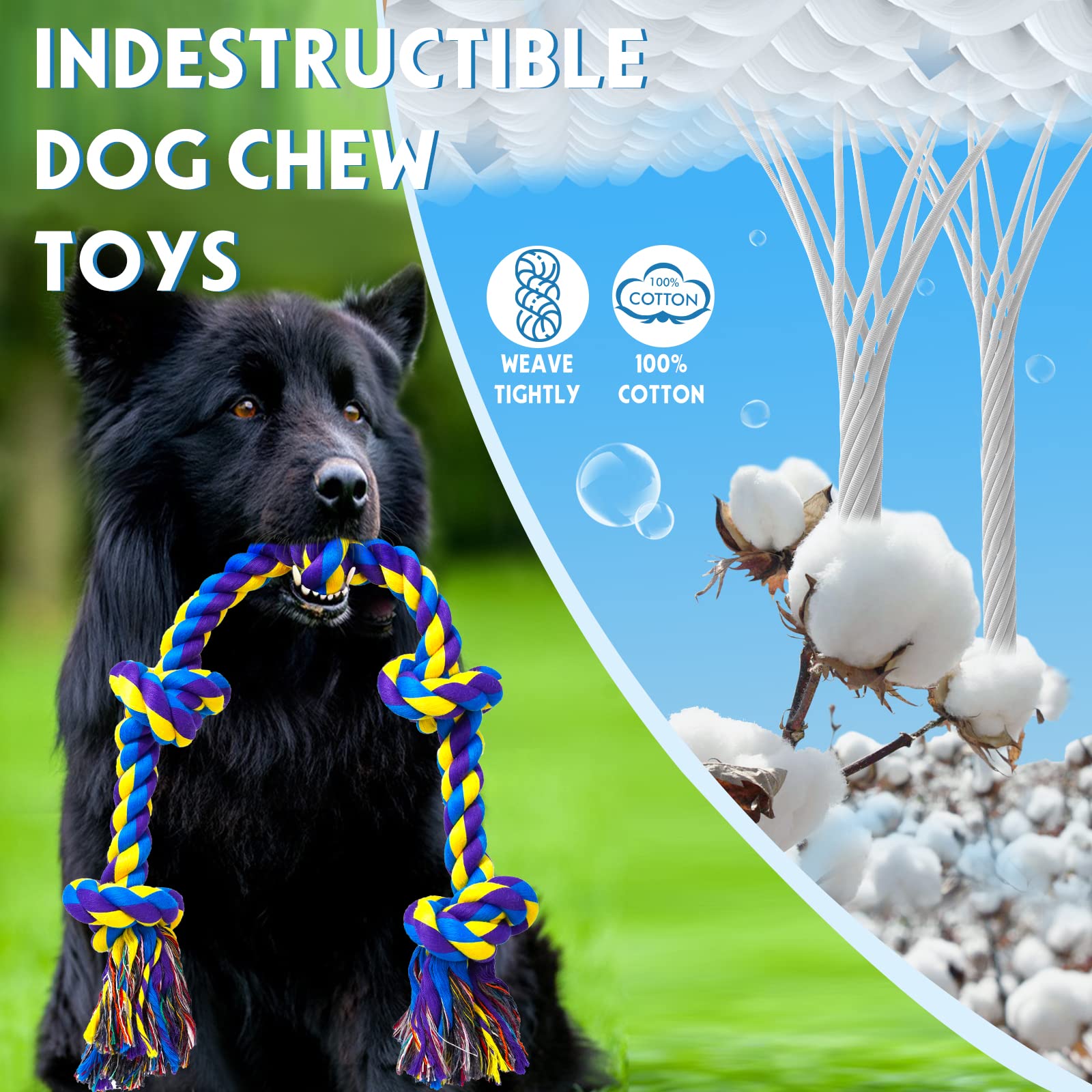 XL Indestructible Dog Toys for Aggressive Chewers - Durable Large Breed Chew Toys for Big Dogs | Safe & Long-Lasting Puppy Teething Toys | Cotton Rope Toys for Medium Dogs - Perfect for Playtime, Training & Dental Health