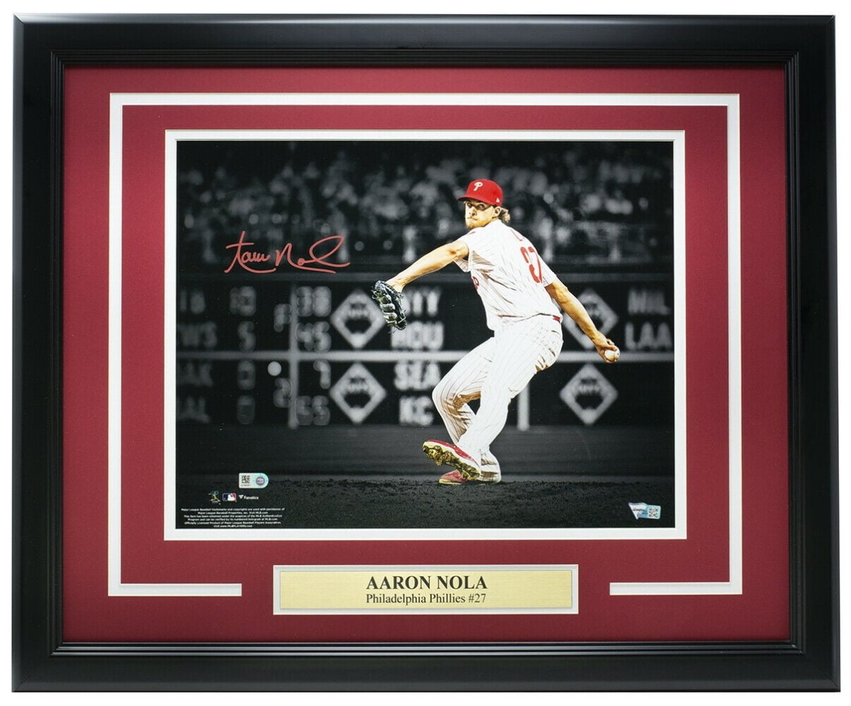 Aaron Nola Phillies Autographed Signed Framed 11x14 Baseball Spotlight Photo - Perfect for Sports Memorabilia Collectors & Philadelphia Phillies Fans