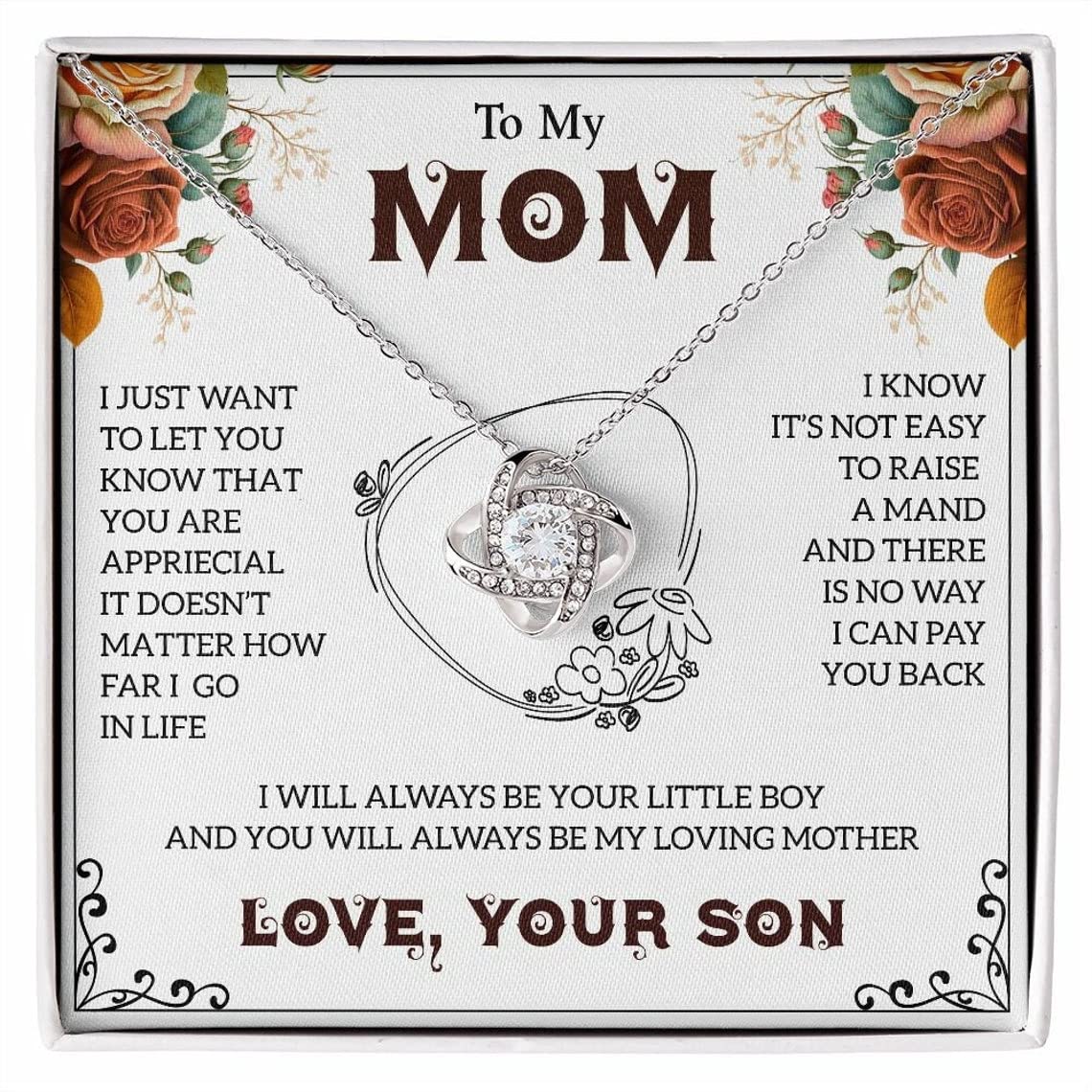 Elegant Love Knot Necklace for Mom - Sterling Silver Heart Pendant Jewelry Gift for Women, Perfect Mother's Day, Birthday & Anniversary Present with Gift Box & Message Card - Ideal for Daily Wear, Special Occasions & Heartfelt Surprises