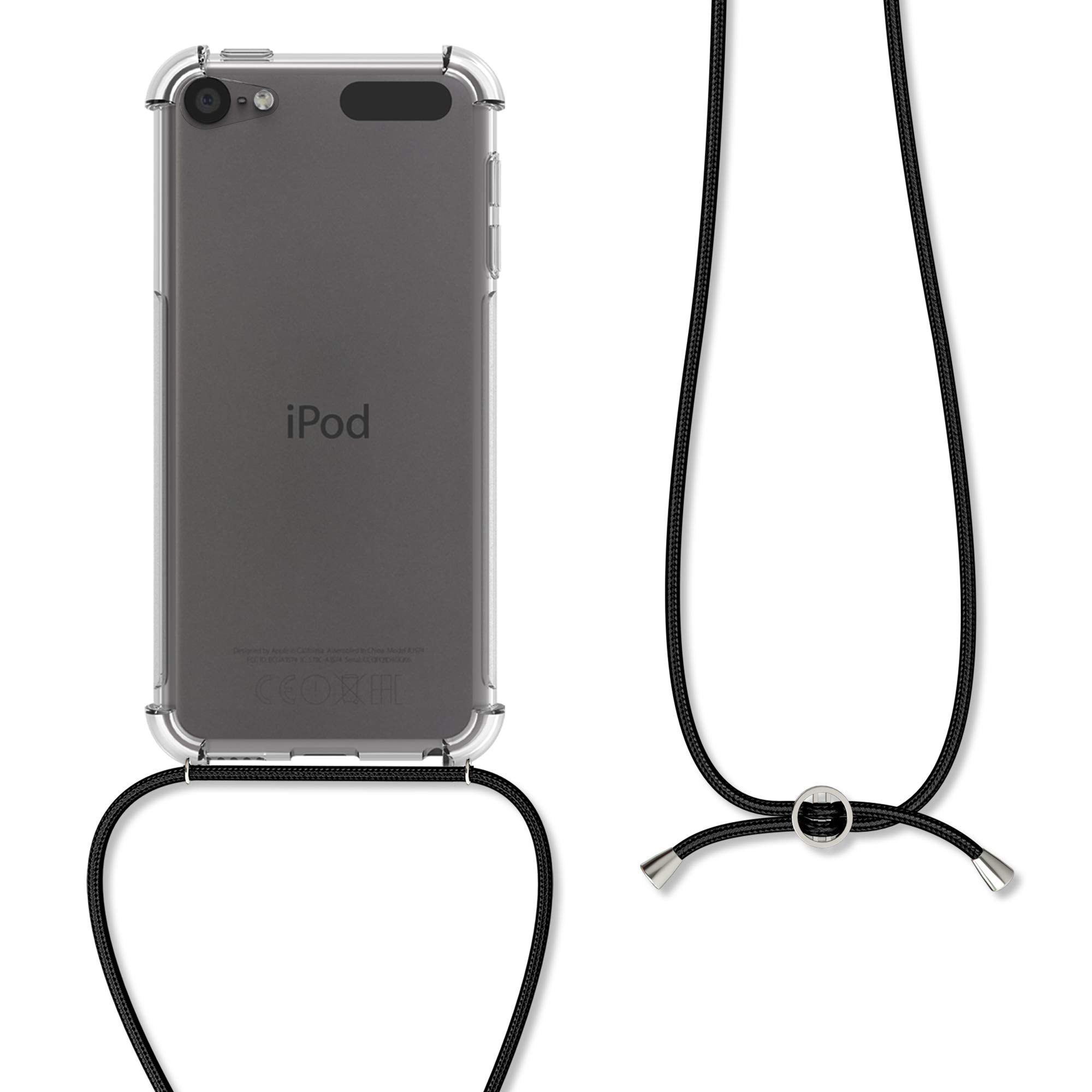 kwmobile Clear TPU Crossbody Case for Apple iPod Touch 6th & 7th Generation - Protective Cover with Adjustable Neck Strap (Transparent/Black) - Perfect for Travel, School & Everyday Use