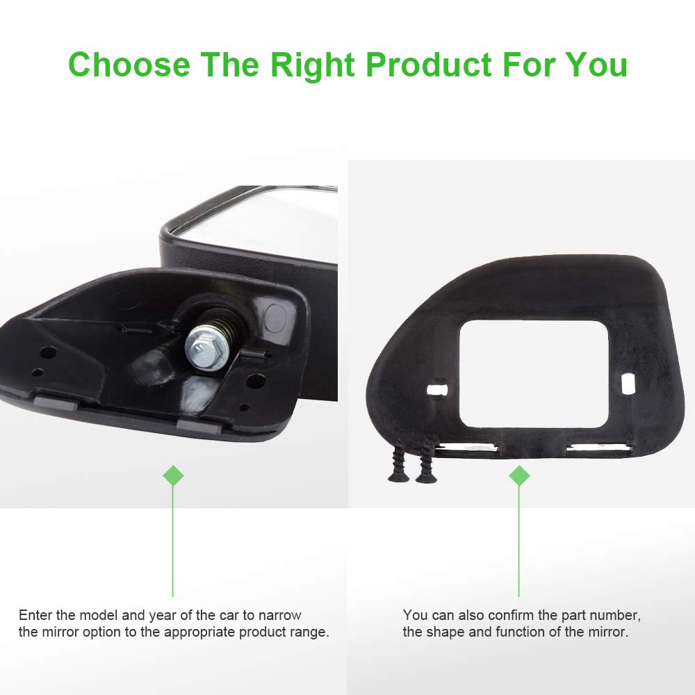 SCITOO Side View Mirror Pair - Manual Folding & Adjusting Black Door Mirrors for 1987-1989 Toyota 4Runner & 1987-1995 Toyota Pickup (TO1321109 RM72004-111) - Perfect for Off-Roading, Daily Commuting & Truck Maintenance