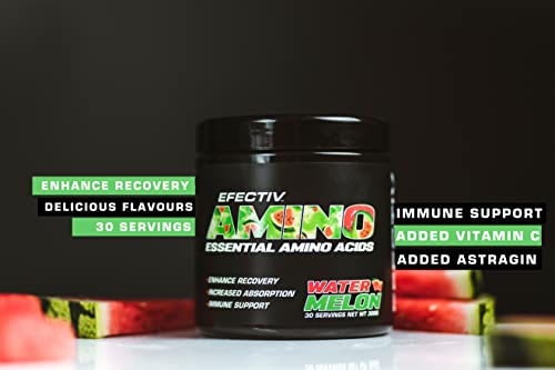 Efectiv Nutrition Amino 300g - Watermelon Flavor BCAA Powder for Muscle Recovery & Workout Energy | Pre & Post Workout Supplement for Athletes & Fitness Enthusiasts