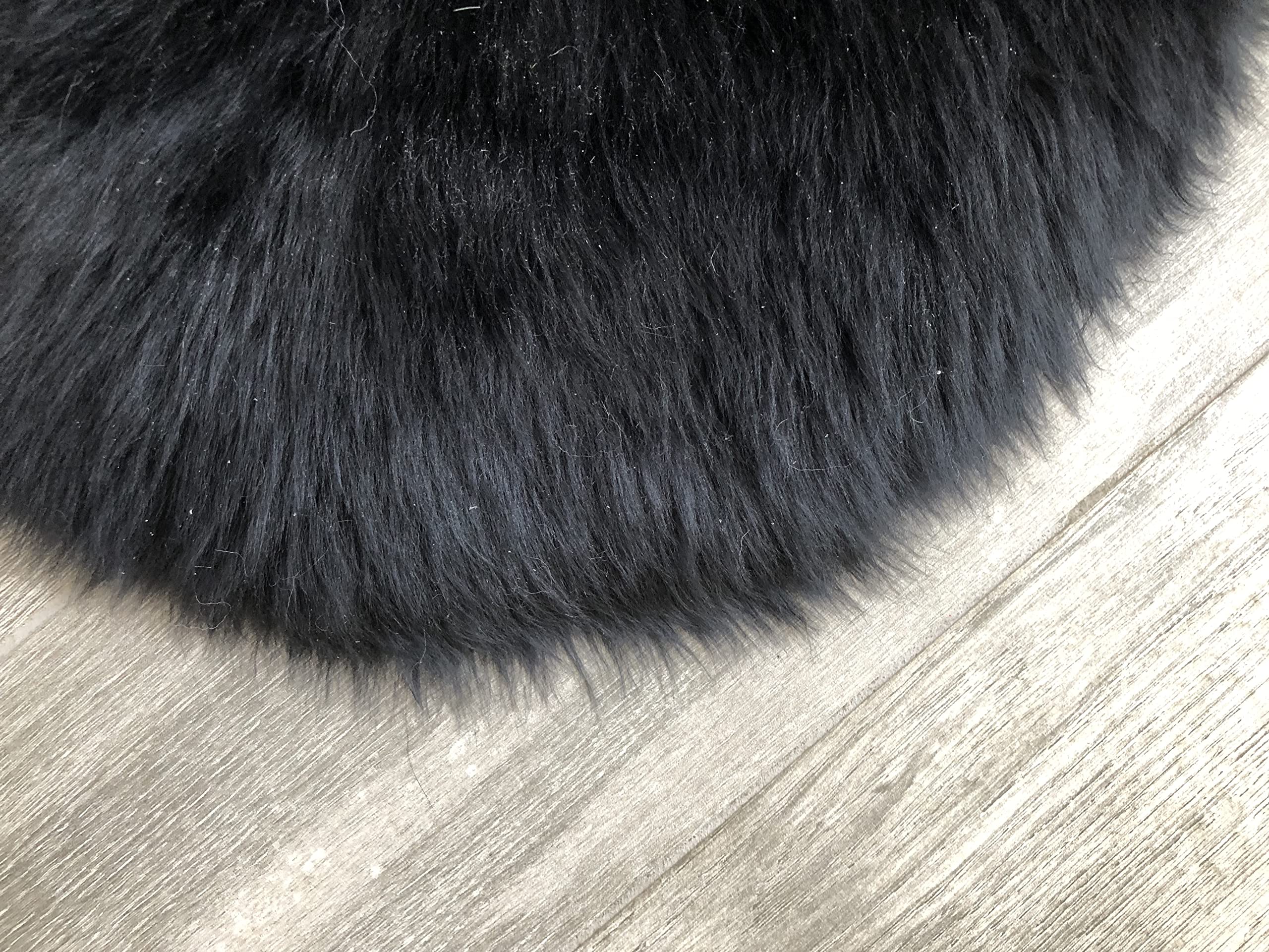 LAMBZY Genuine Sheepskin Silky Area Rug - Ultra Soft & Durable with Non-Slip Bottom - Machine Washable Stain Resistant - 2' x 6' Black - Perfect for Kids Room, Nursery, Living Room & Bedroom Decor - Cozy Home & Office Floor Mat for Cold Weather Comfort