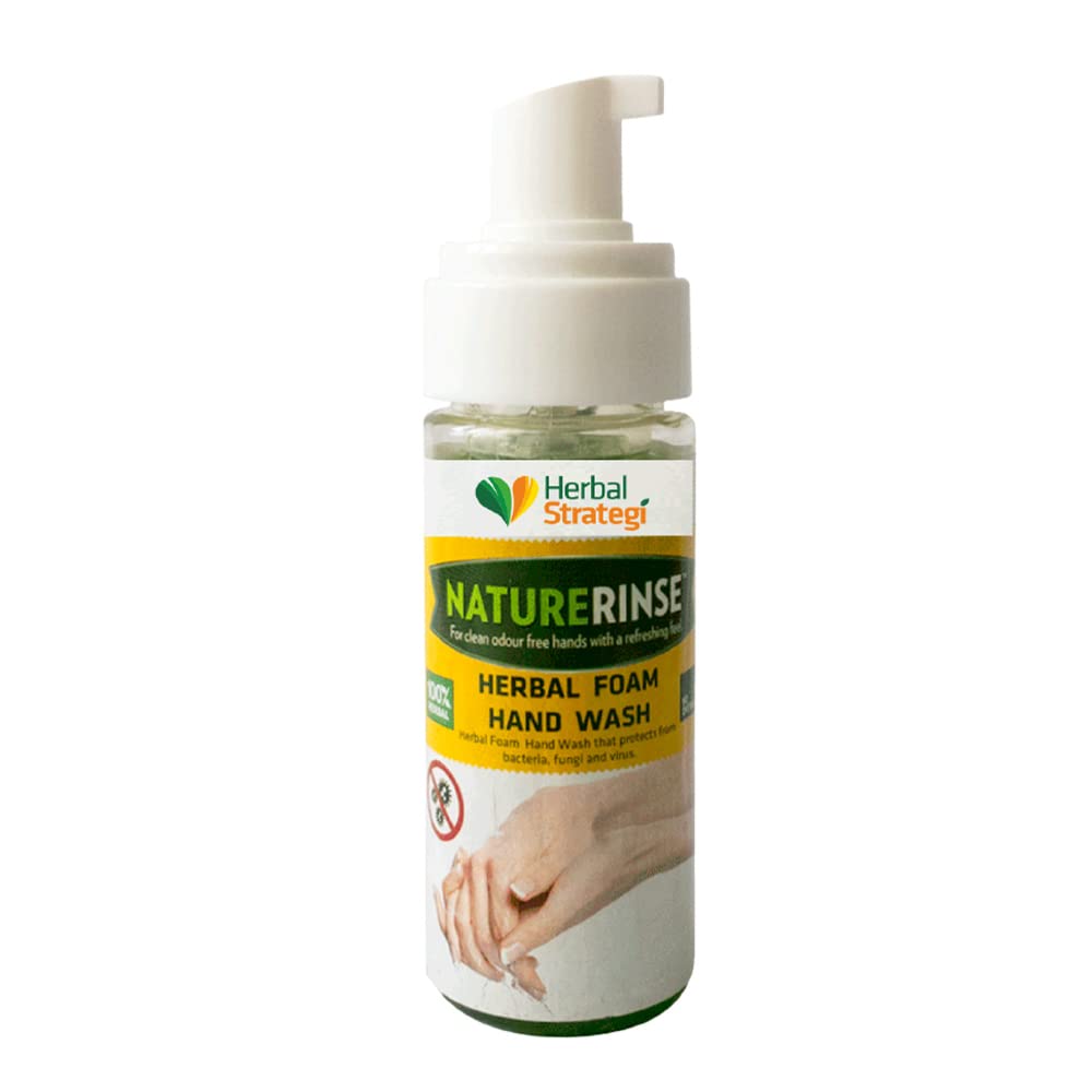 Herbal Strategi – Foam Hand Wash with Lemongrass, Neem Oil, Lemon Oil, Tulsi & Coconut Oil | Eco-Friendly, Biodegradable & Skin-Safe | Baby & Pet-Friendly Natural Hand Soap | 150mL | Perfect for Home, Kitchen, Bathroom & Travel Use