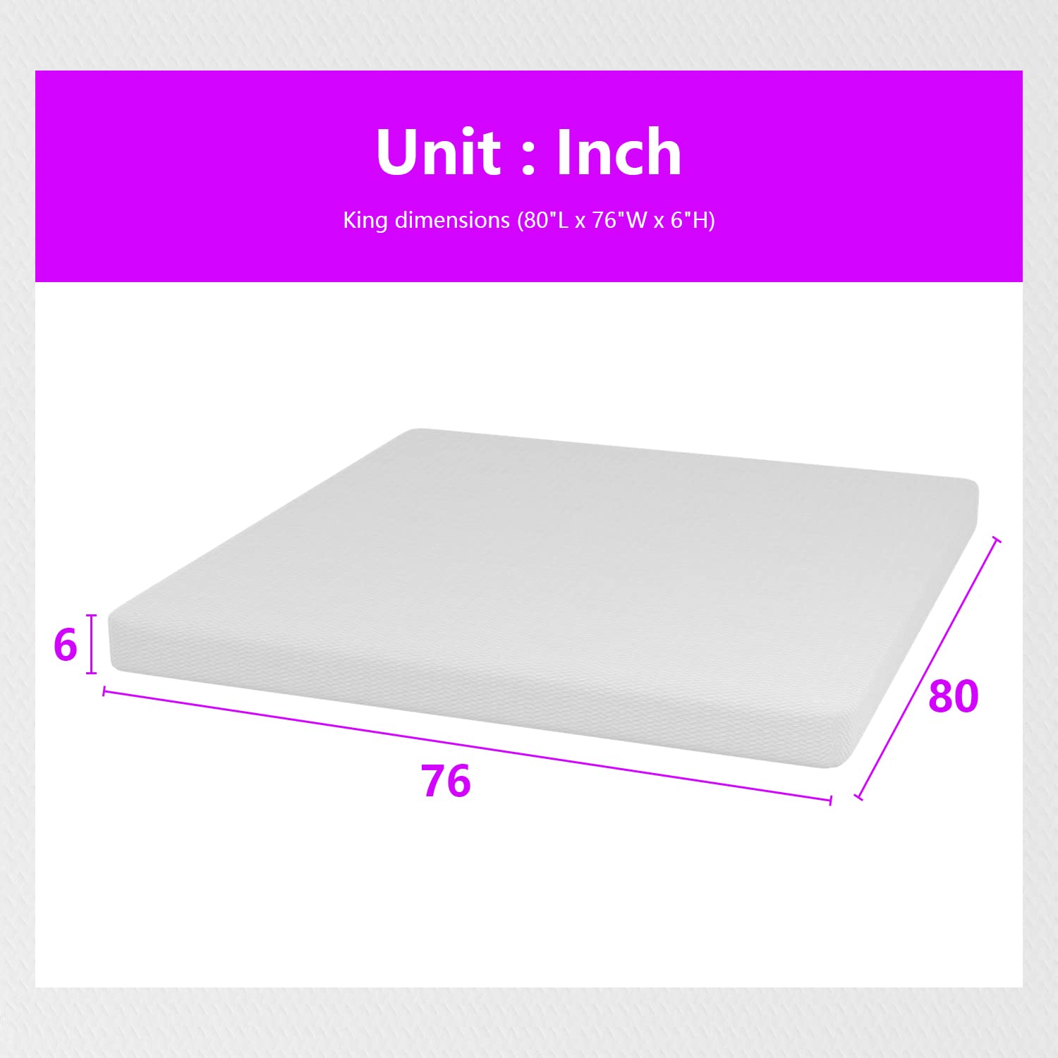 PayLessHere King Size 6 Inch Gel Memory Foam Mattress - Medium Firm Support, Pressure Relief & Temperature Regulation, CertiPUR-US Certified (White) | Perfect for Bedrooms, Guest Rooms & Small Spaces