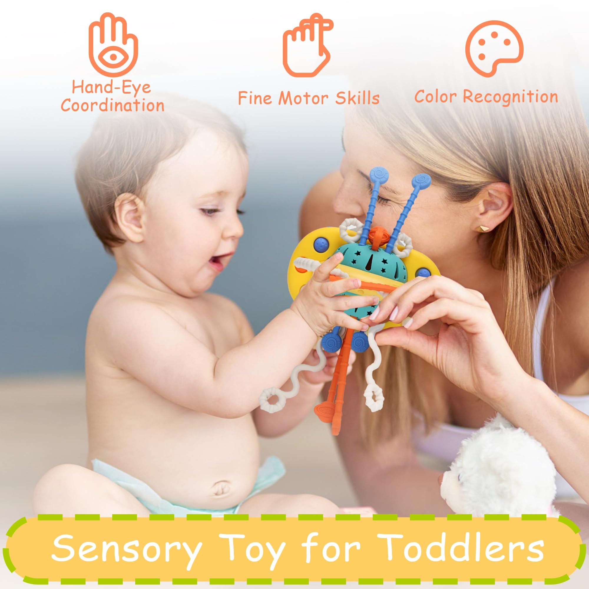 Montessori Silicone Pull String Toys for Babies 6-18 Months - High Chair Sensory Toys with Suction Cup, Fine Motor Skill Development Activity for Toddlers Boys & Girls - Perfect Travel Toy & 1st Birthday Gift for 1 Year Old (Ideal for Car Seats, Strollers & Airplane Travel)