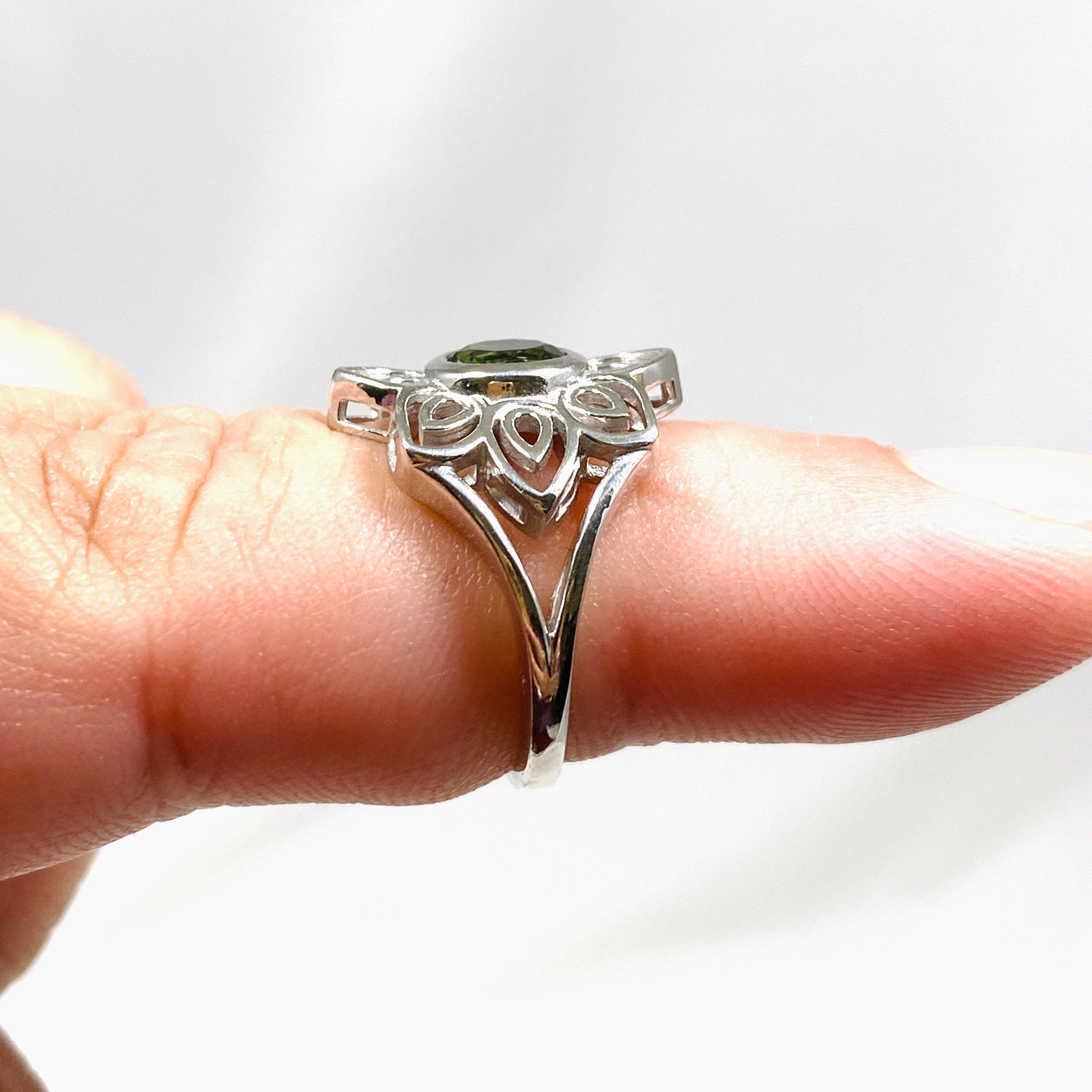 Lotus Moldavite Ring IVMR 01 - Genuine Moldavite Crystal Jewelry for Women, Sterling Silver Handmade Spiritual Ring - Perfect for Meditation, Energy Healing & Boho Fashion