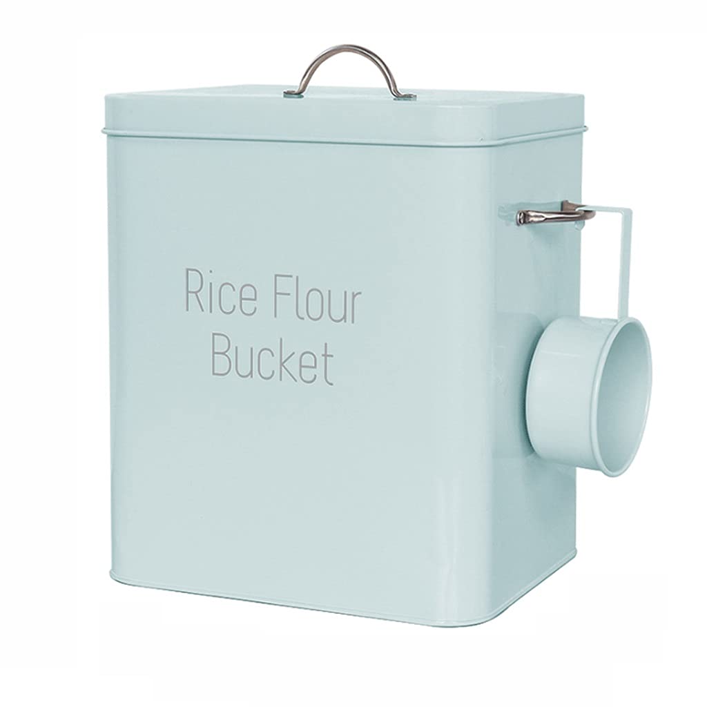 XXIAO 10kg/22lb Square Metal Food Storage Container - Airtight Kitchen Canister for Rice, Flour & Dry Goods with Measuring Spoon (Blue/White) | Perfect for Pantry Organization & Bulk Food Storage
