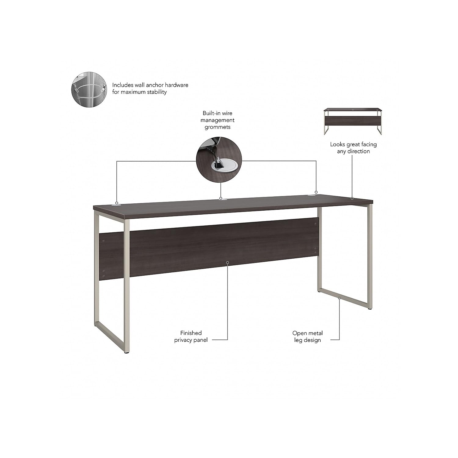 Bush Business Furniture Office Table - Open Metal Leg Design with Privacy Panel | Large Hybrid Computer Desk for Home Office (72