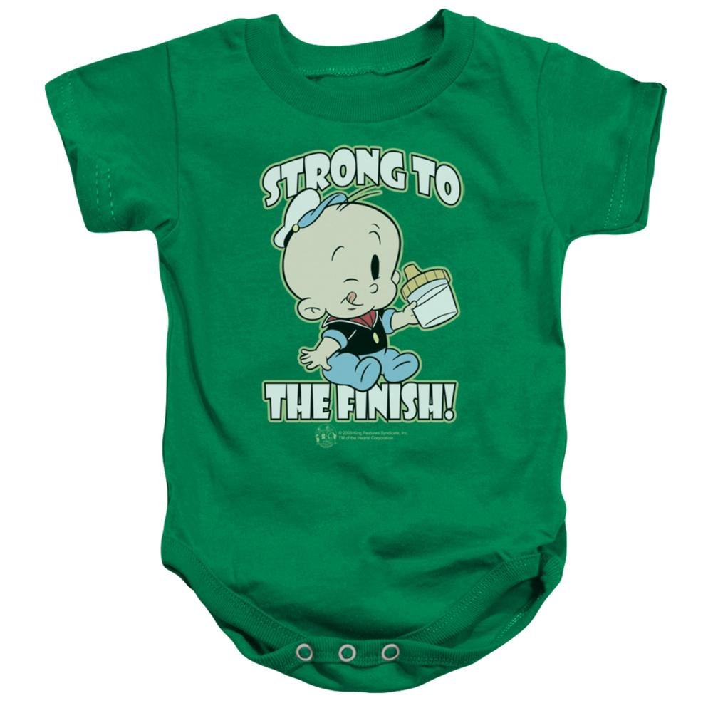 Popeye Boys' Strong to The Finish Green Bodysuit - Soft Cotton Baby Romper for Newborns & Infants - Perfect for Cartoon Lovers & Casual Outings