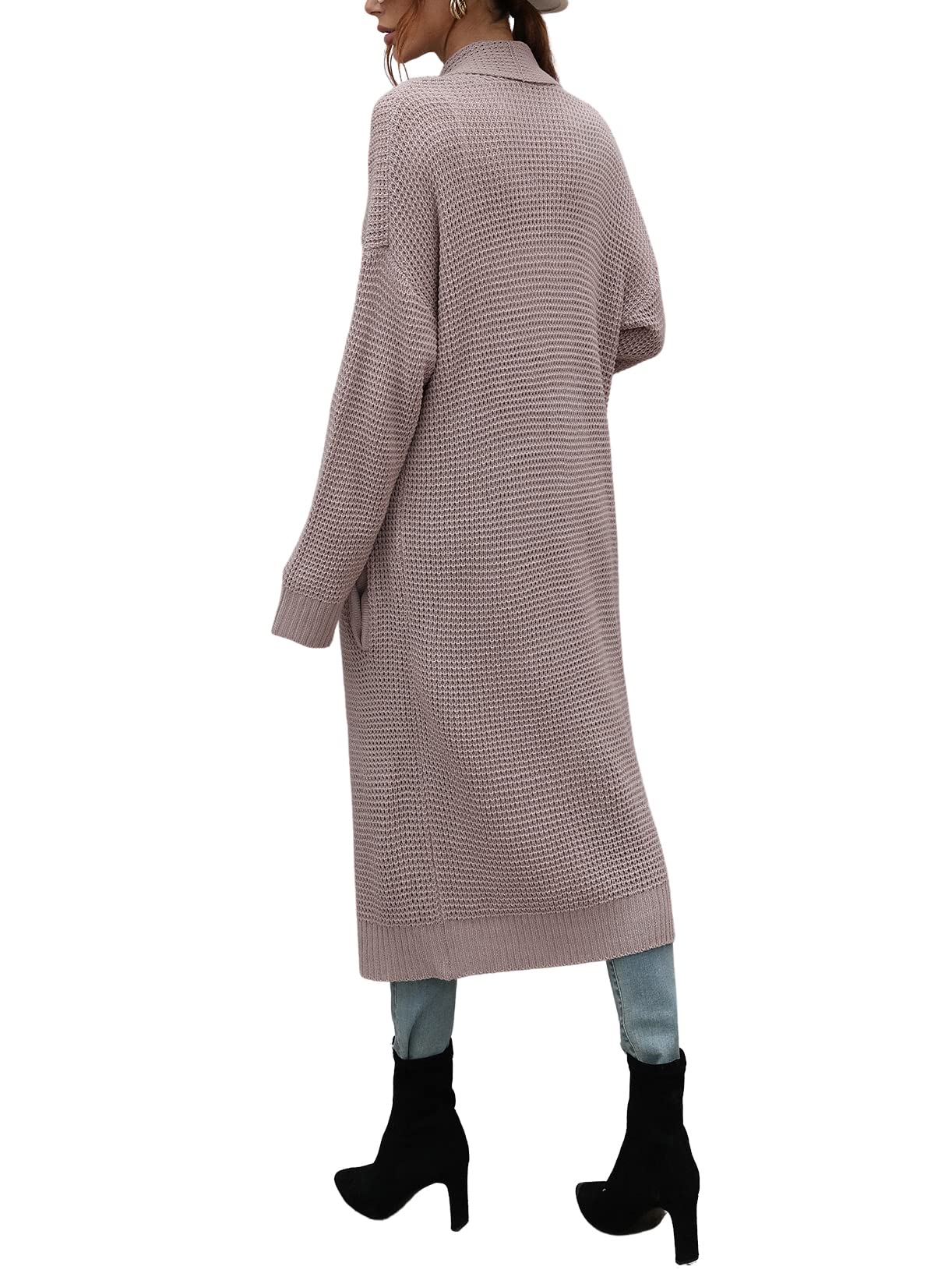 CHARTOU Women's Lightweight Long Waffle Knit Shawl Collar Open Front Duster Cardigan Sweater - Cozy Fall Layering Piece for Office, Date Night & Casual Outings