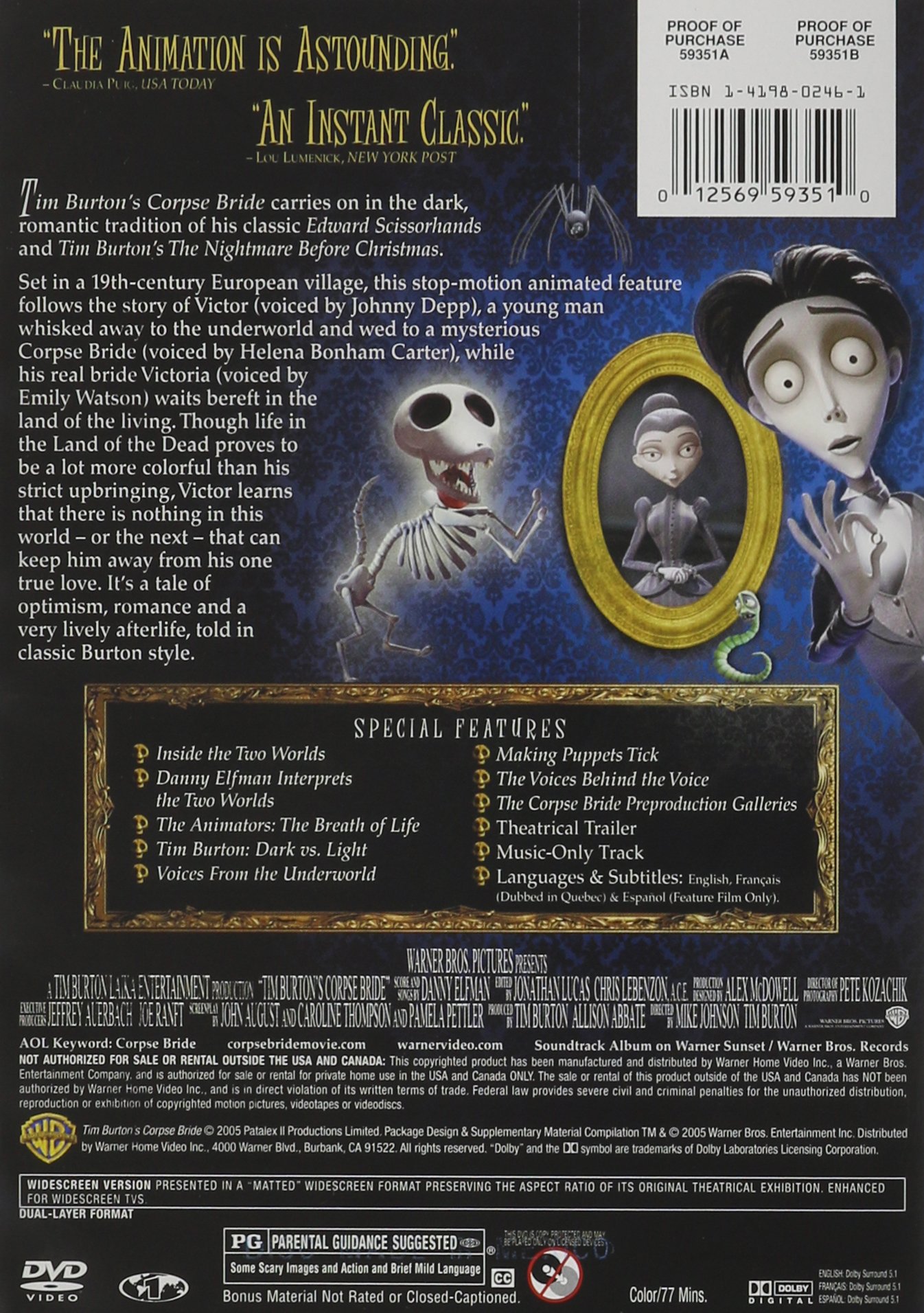 Tim Burton's Corpse Bride (Widescreen Edition) - Gothic Fantasy Animated Movie for Halloween & Movie Nights