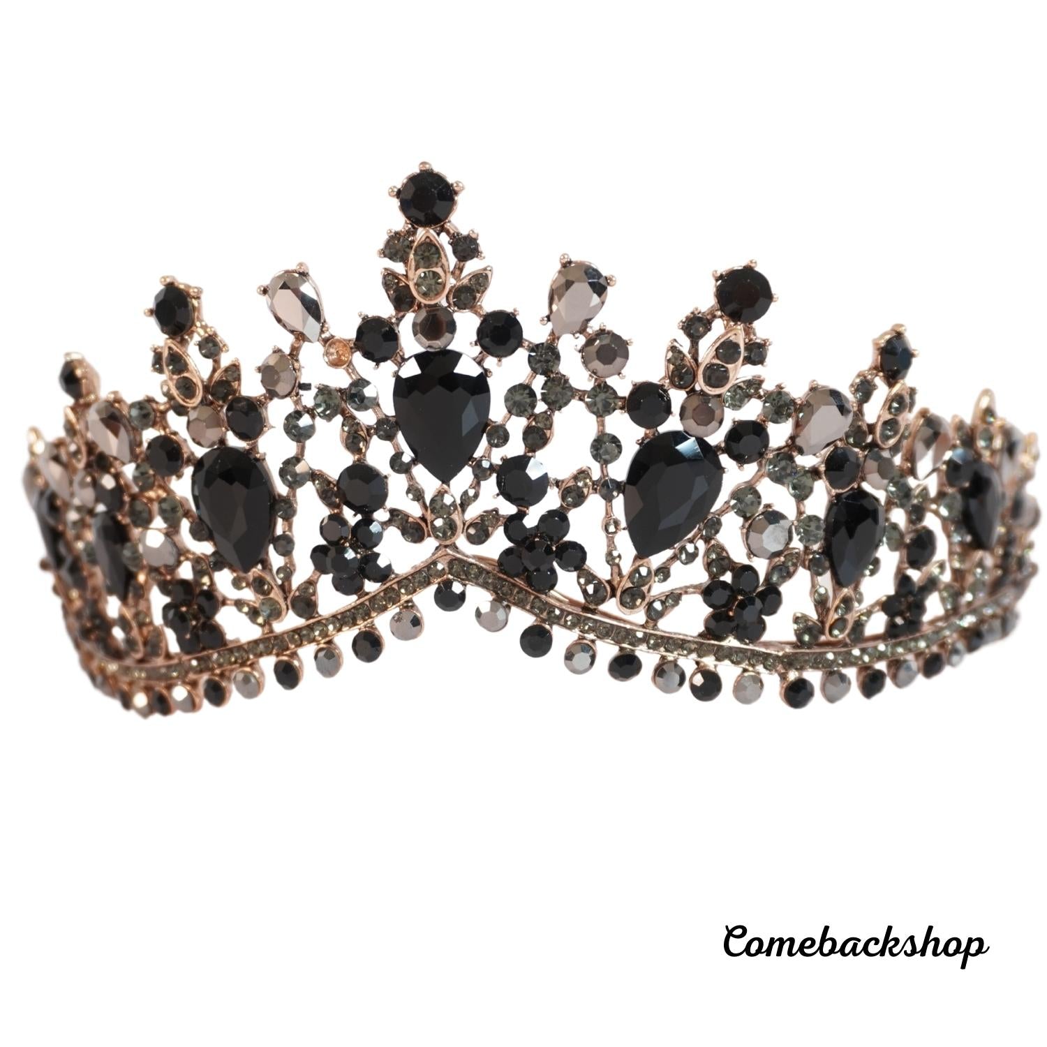 Sparkling Black Crystal Tiara for Weddings & Prom - Swarovski Inspired Princess Crown Hair Accessories | Perfect for Bridal, Quinceañera & Special Occasions