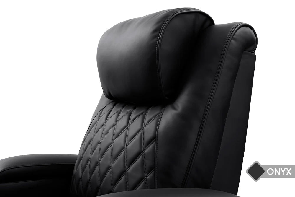 Luxury Home Theater Seating Set of 4 - Oslo Style Loveseat with Center Console in Onyx Black | Valencia 2025 Collection | Perfect for Movie Nights & Entertainment Rooms