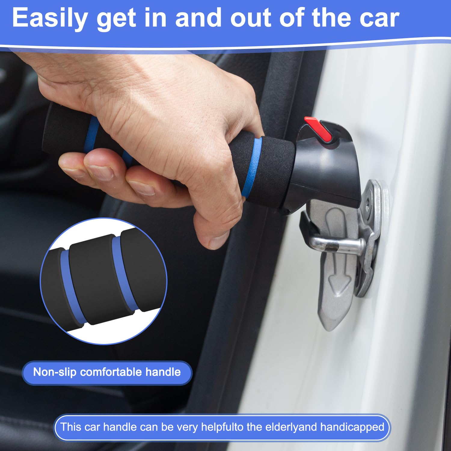2 Pack 3-in-1 Car Handle Assist for Seniors & Handicapped - Car Door Support Handle with Window Breaker & Seatbelt Cutter, Multifunction Car Door Latch Handle for Elderly Safety and Accessibility in Cars, SUVs, and Trucks
