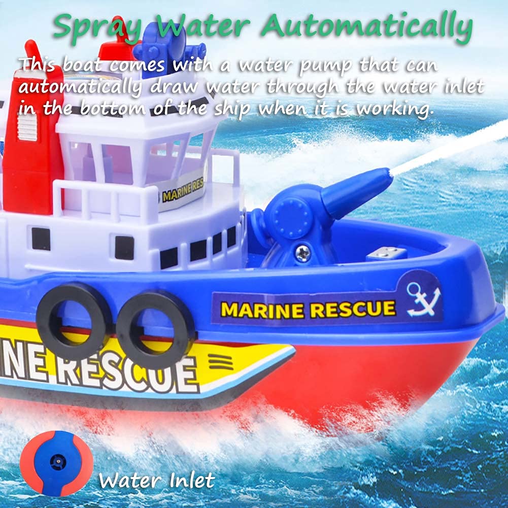 Electric Fireboat & Sailboat Toy Set with Sound & Light - Water Spray Fire-Fighting Ship & Wind-Up Sailing Boat Bath Toys for Kids | Marine Rescue Play, Pool & Bathtub Fun