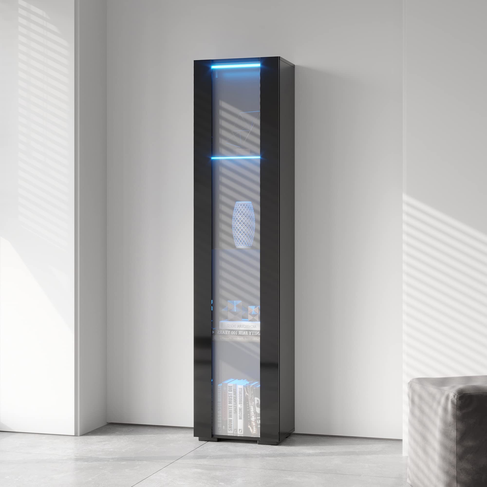 Modern LED Display Cabinet with Glass Doors & 4 Adjustable Shelves - 67