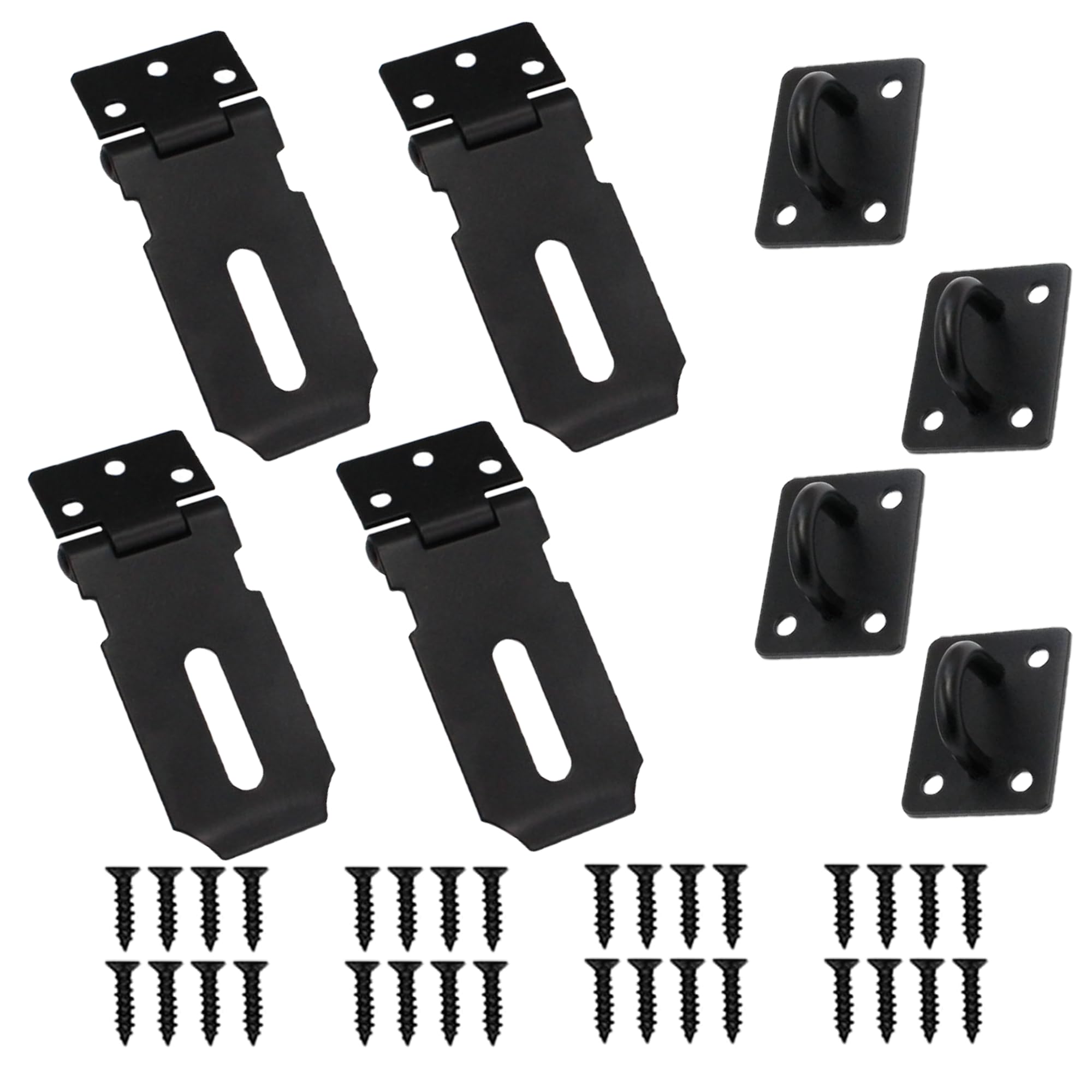 HLMOptimo 3 Inch Stainless Steel Padlock Latch Lock - Matte Black Door Hasp Lock with Screws (4 Pack) - Secure Sheds, Cabinets, Gates & Storage Units