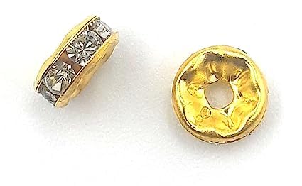 8mm 150pcs Golden Wheel Spacer Beads with Embedded Stone - Round Chakri Jewelry Beads for Bracelets, Necklaces, Friendship Bands, Rakhi & Wedding Mala Making - DIY Craft, Gift Giving & Boho Fashion Accessories