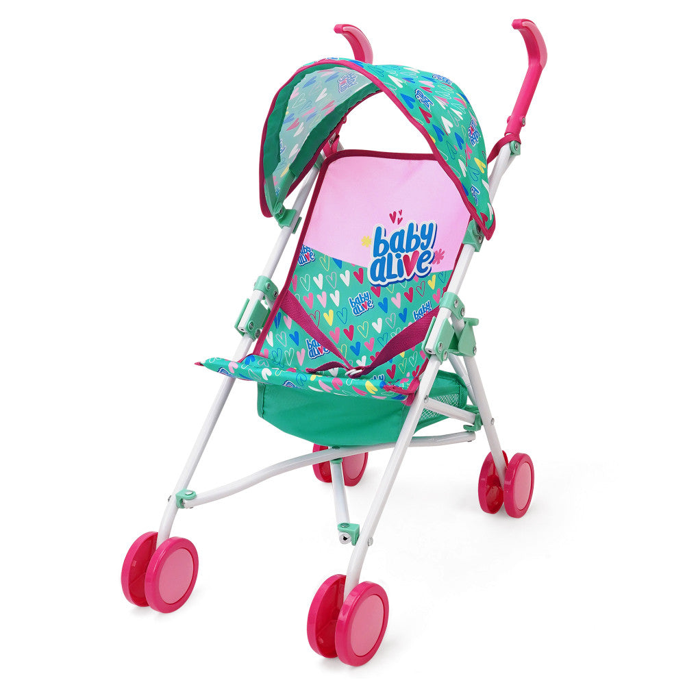 Baby Alive Doll Umbrella Stroller with Hearts & Colors Playset - Interactive Toy Stroller for Toddlers & Kids (Ideal for Indoor Play, Birthday Gifts & Role-Playing Fun)