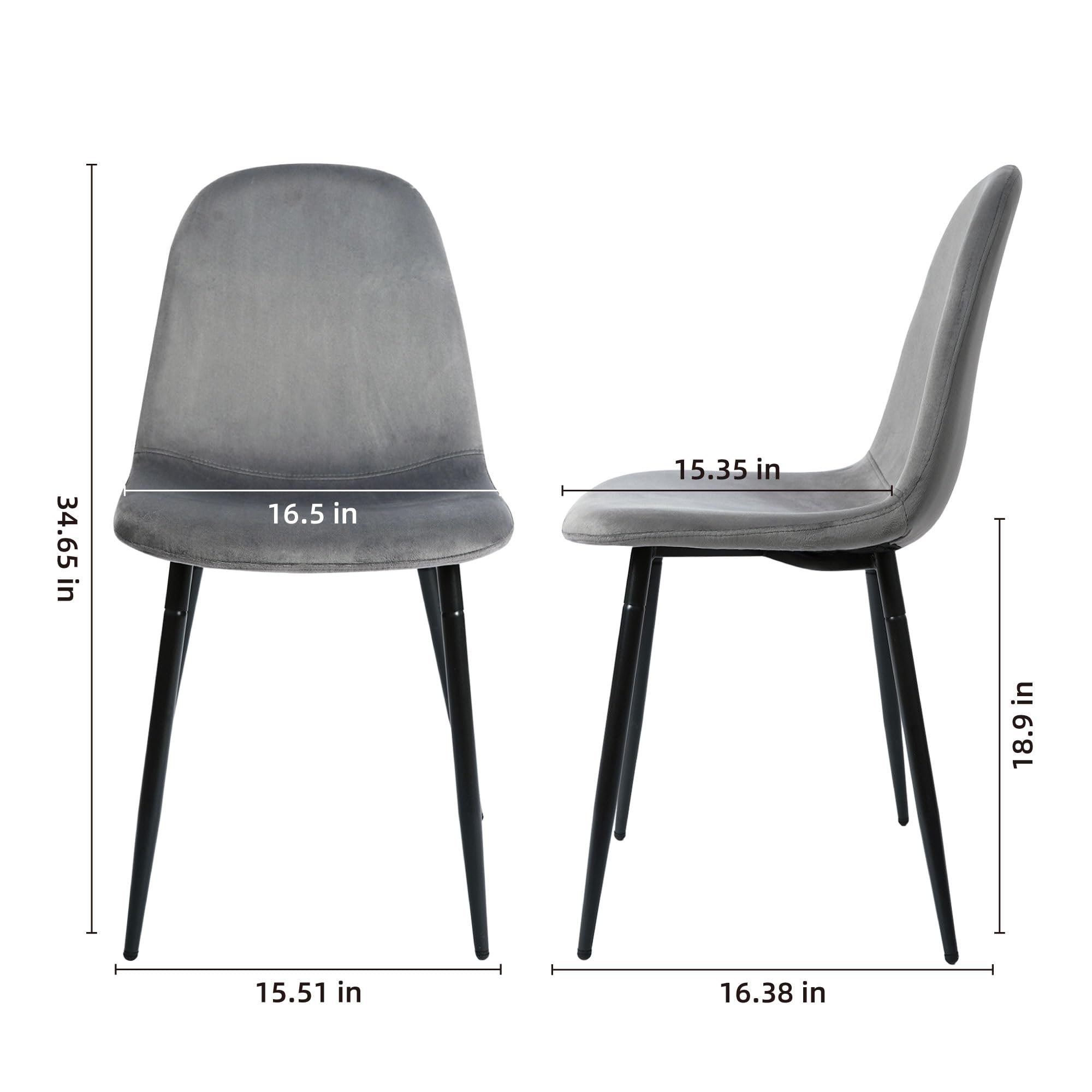 Velvet Dining Chairs Set of 4 - Modern Fabric Upholstered Kitchen Side Chairs with Padded Seat & Sturdy Metal Legs - Comfortable for Dining Room, Living Room, Restaurant, Office Meeting - Perfect for Home Decor, Family Gatherings & Commercial Spaces - Grey