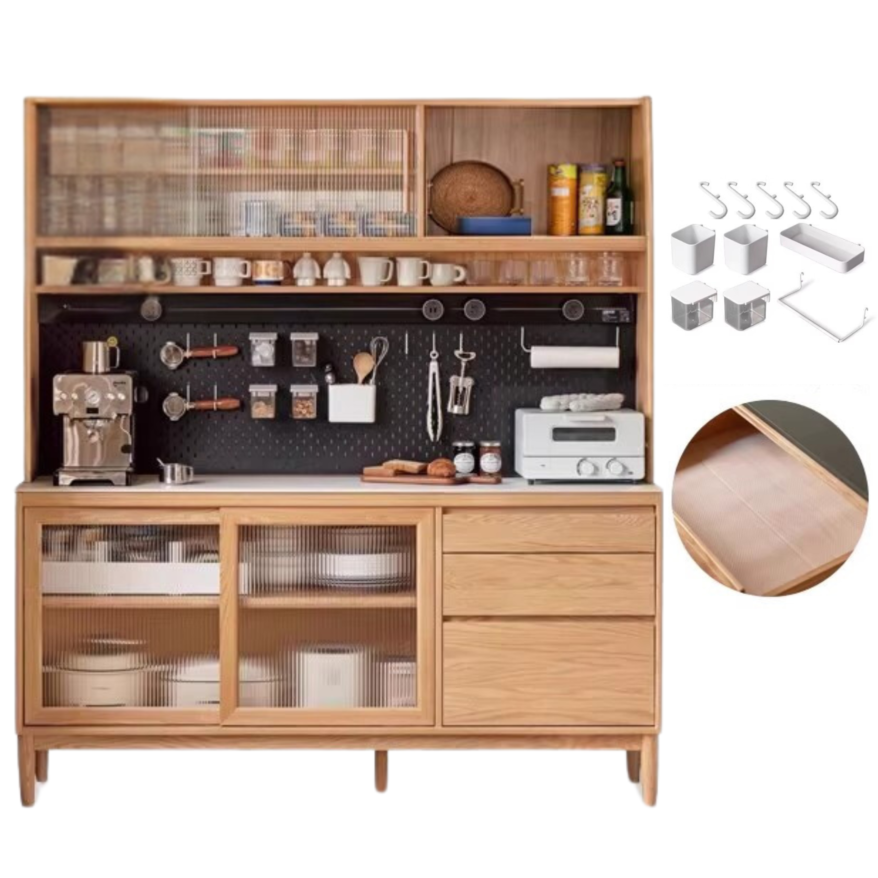 Oak Solid Wood Large Capacity Storage Sideboard - Rustic Buffet Cabinet for Dining Room, Living Room & Entryway Storage