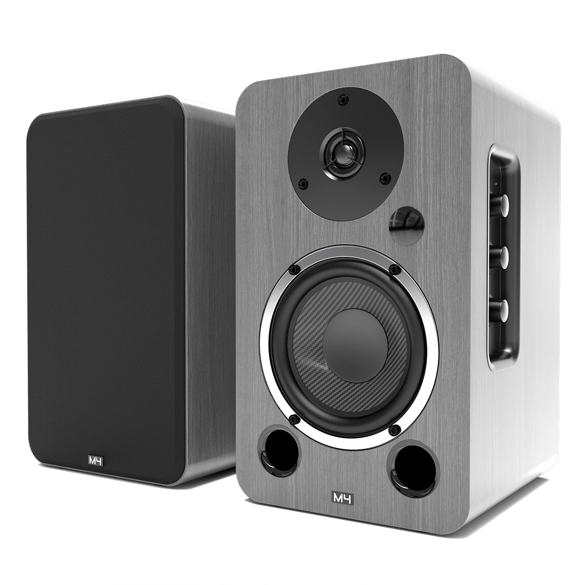 AZATOM Equinox 2 M4 Powered Bookshelf Speakers - 2.0 Active Bluetooth/Wired HiFi Audio System with 80W Output, Wooden Enclosure (Grey) - Perfect for Home Theater, Gaming, Vinyl Records, Music Streaming, PC & Laptop Sound Enhancement