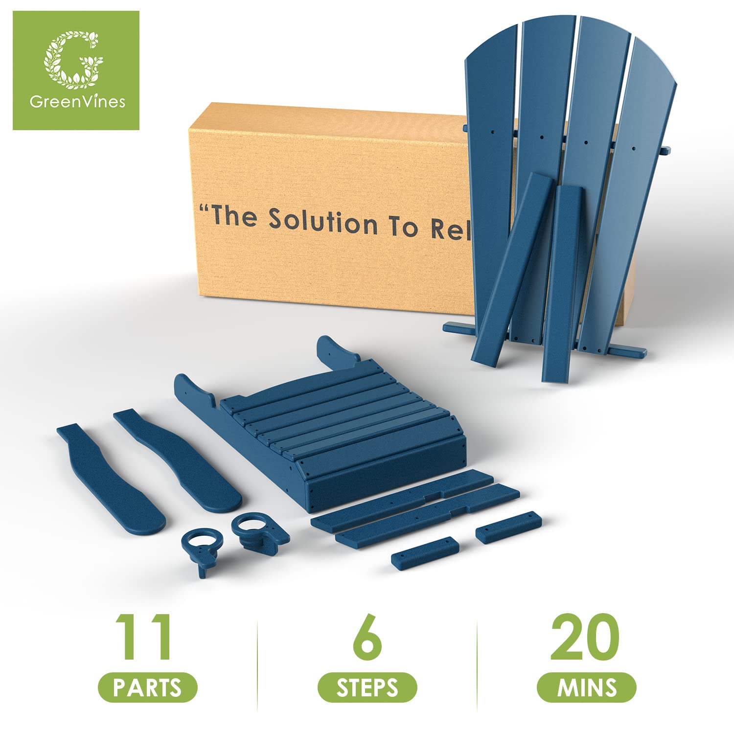 Premium Folding Adirondack Chair with Ottoman & Retractable Footrest - All-Weather HDPE Plastic Outdoor Lounge Chair - Blue Fire Pit Chair with Cup Holders - Perfect for Poolside, Patio, Garden & Backyard Relaxation