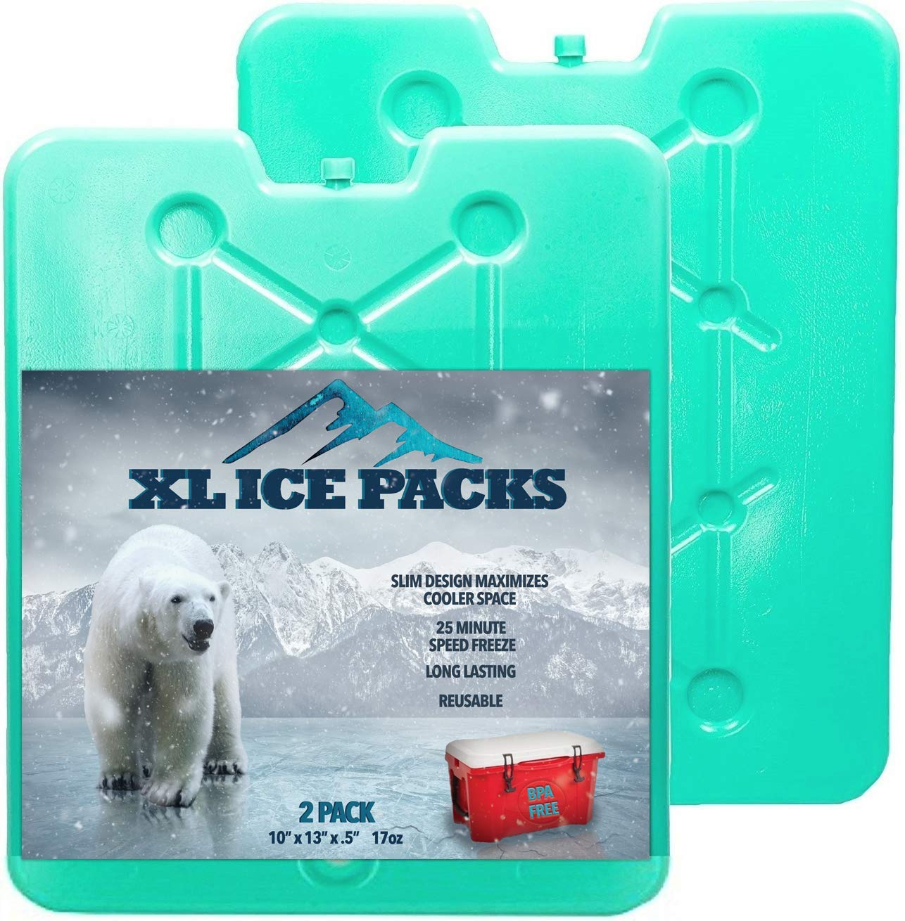 Portion/Perfect Large Ice Packs for Coolers - 13x10 Inch Reusable Freezer Packs, Quick Freeze in 20 Minutes, Long-Lasting Cold Therapy - Perfect for Picnics, Camping, Lunch Boxes & First Aid Kits (Set of 2)