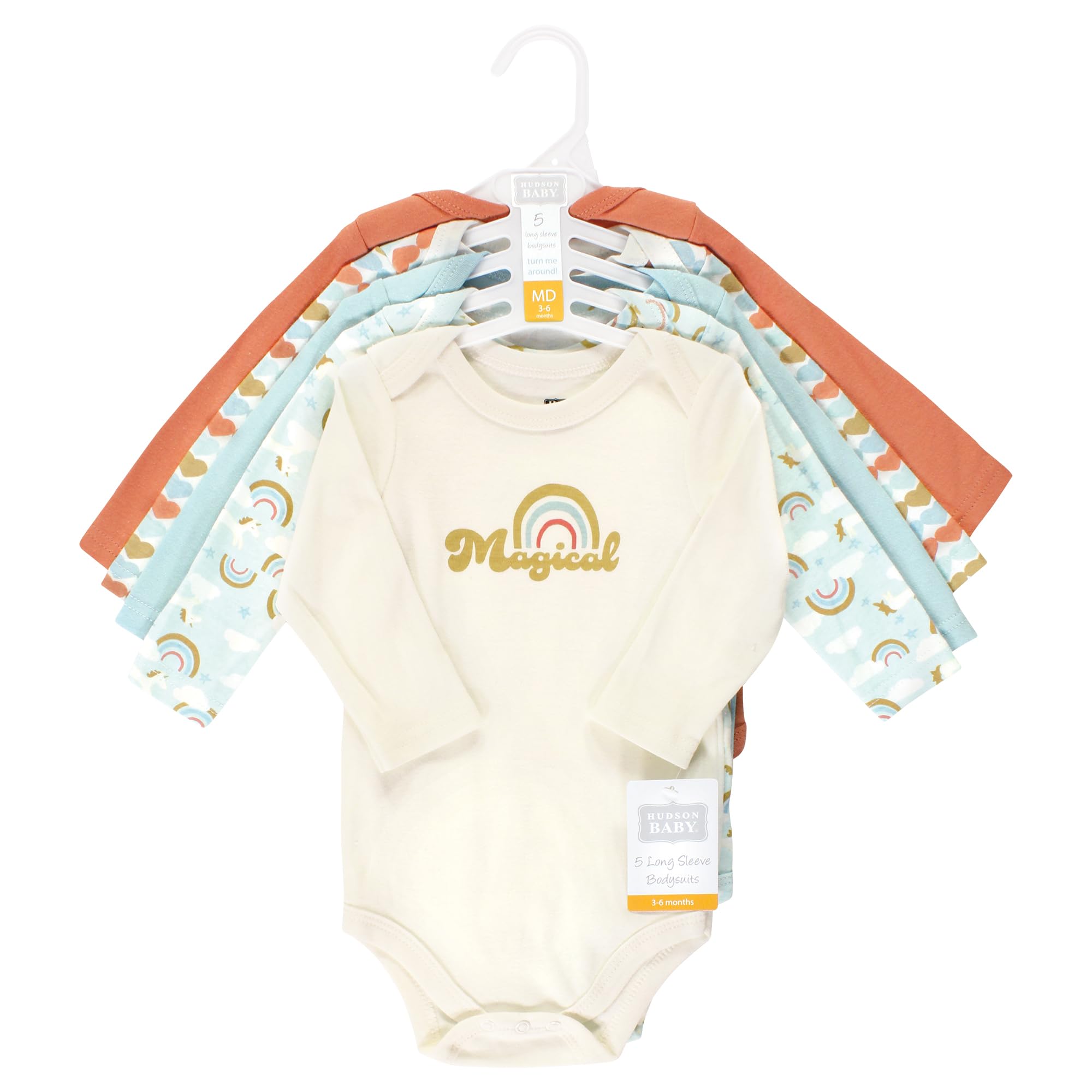 Hudson Baby Unisex Cotton Long-Sleeve Bodysuits - Magical Rainbow 5-Pack (0-3 Months) | Soft & Comfortable Infant Onesies for Newborns, Baby Shower Gifts & Everyday Wear