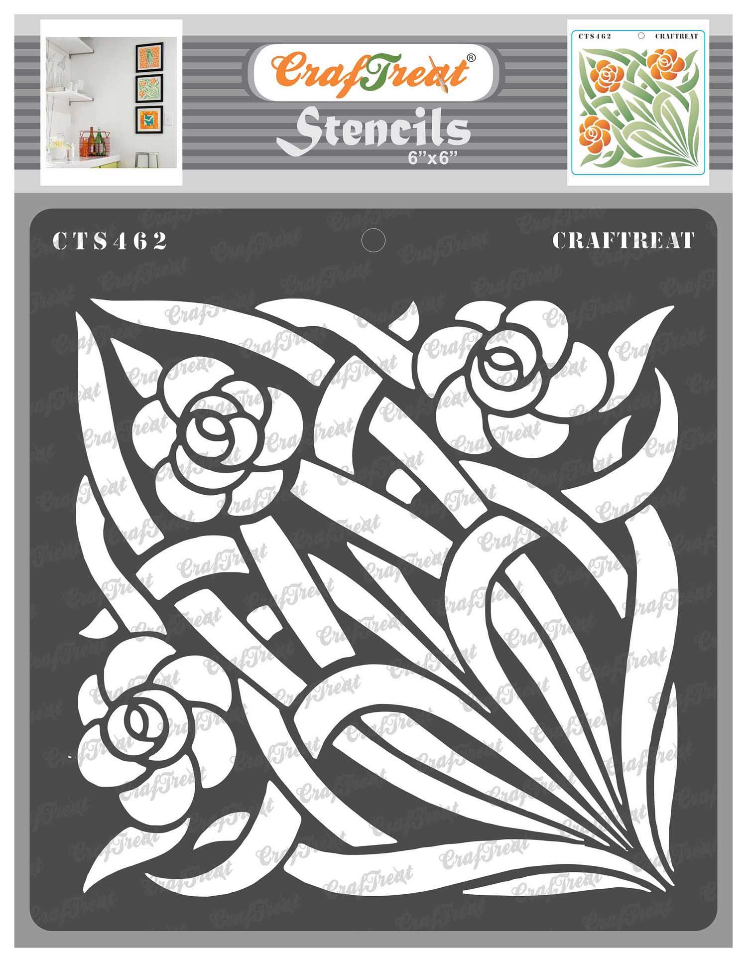 CrafTreat Reusable Vine Flower Stencils for Painting on Wood, Canvas, Paper, Fabric & Wall - 6x6 Inch Stained Glass Flowers & Vine Stencils - DIY Art & Craft Supplies for Glass, Home Decor & Scrapbooking Projects