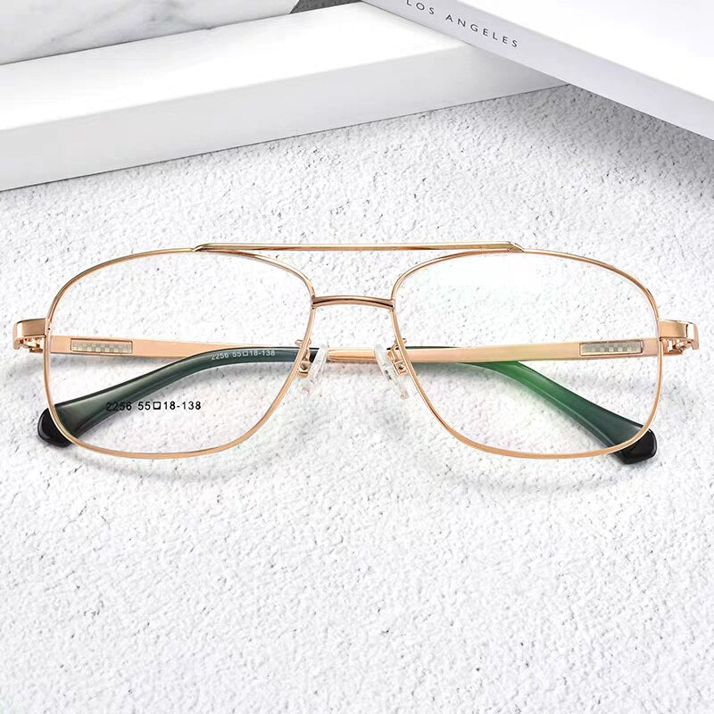 Bclear N2256 Men's Double Bridge Full Rim Alloy Square Eyeglasses - Stylish Reading Glasses for Work, Driving & Everyday Use