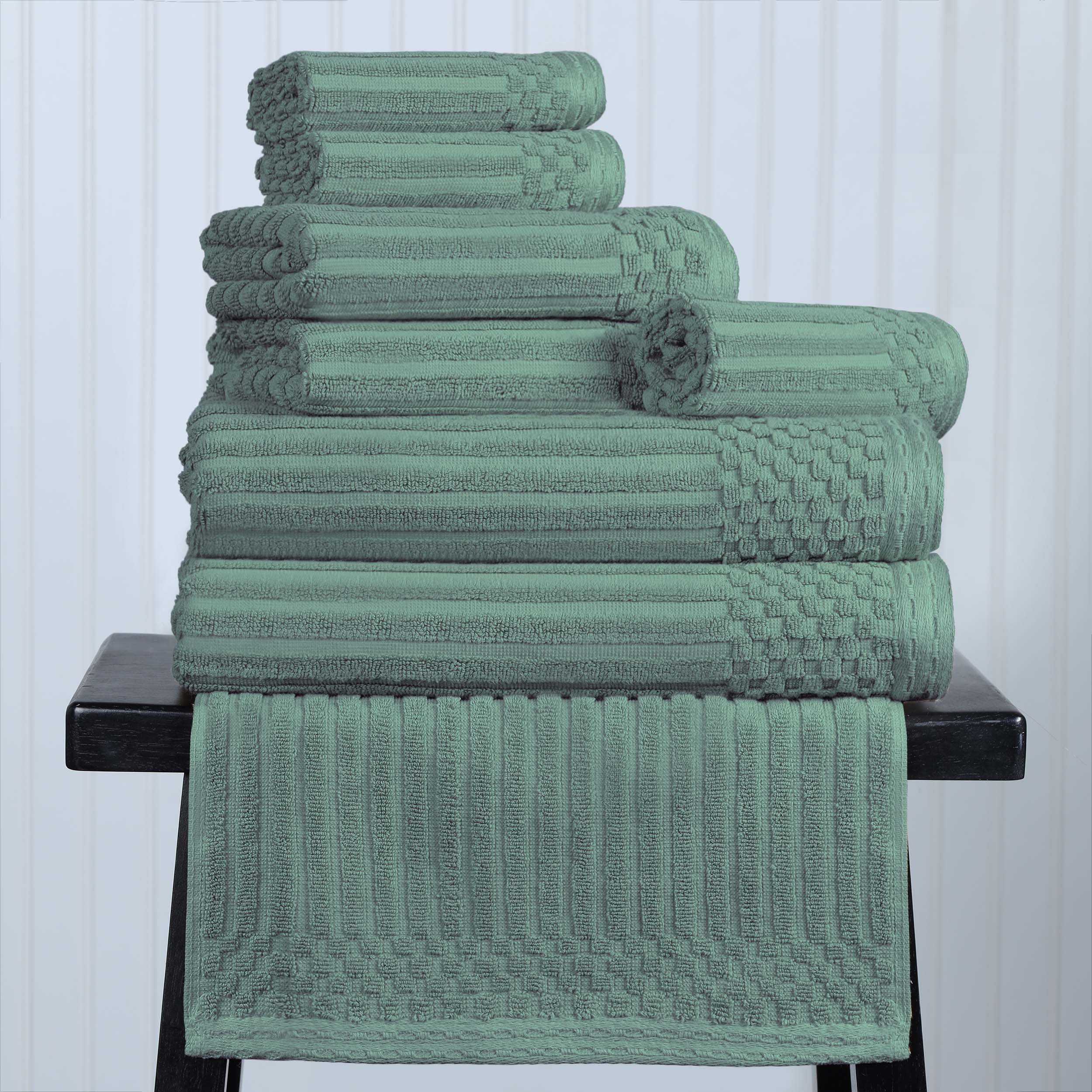 Premium 8-Piece Cotton Ribbed Towel Set - Soft, Absorbent & Medium Weight Bath Towels for Spa, Gym & Luxury Home Use