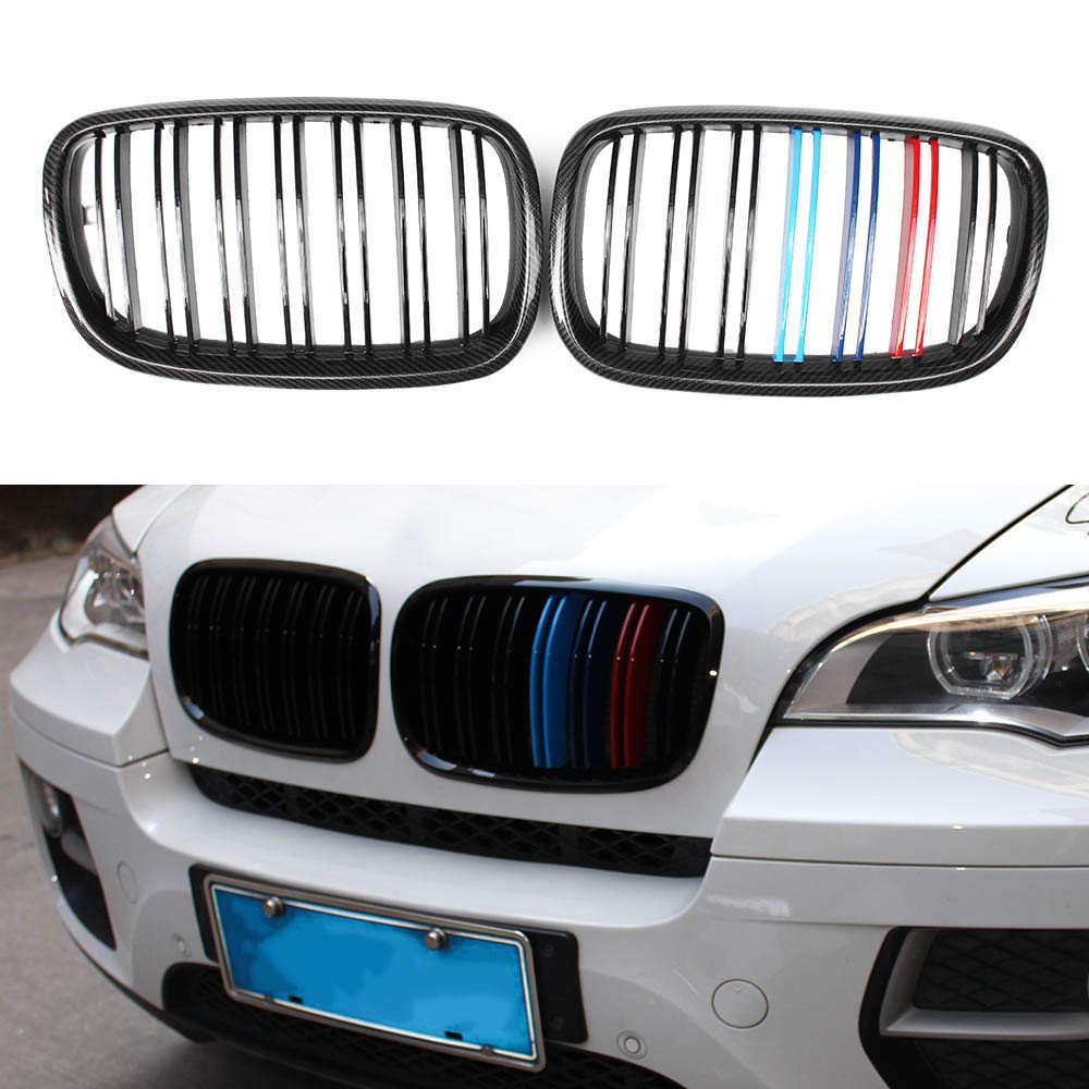 2007-2013 BMW X5 X6 E70 E71 SUV Carbon Fiber Front Kidney Grille - Double Line Design for Enhanced Style & Performance | Perfect for Car Upgrades & Showroom Display