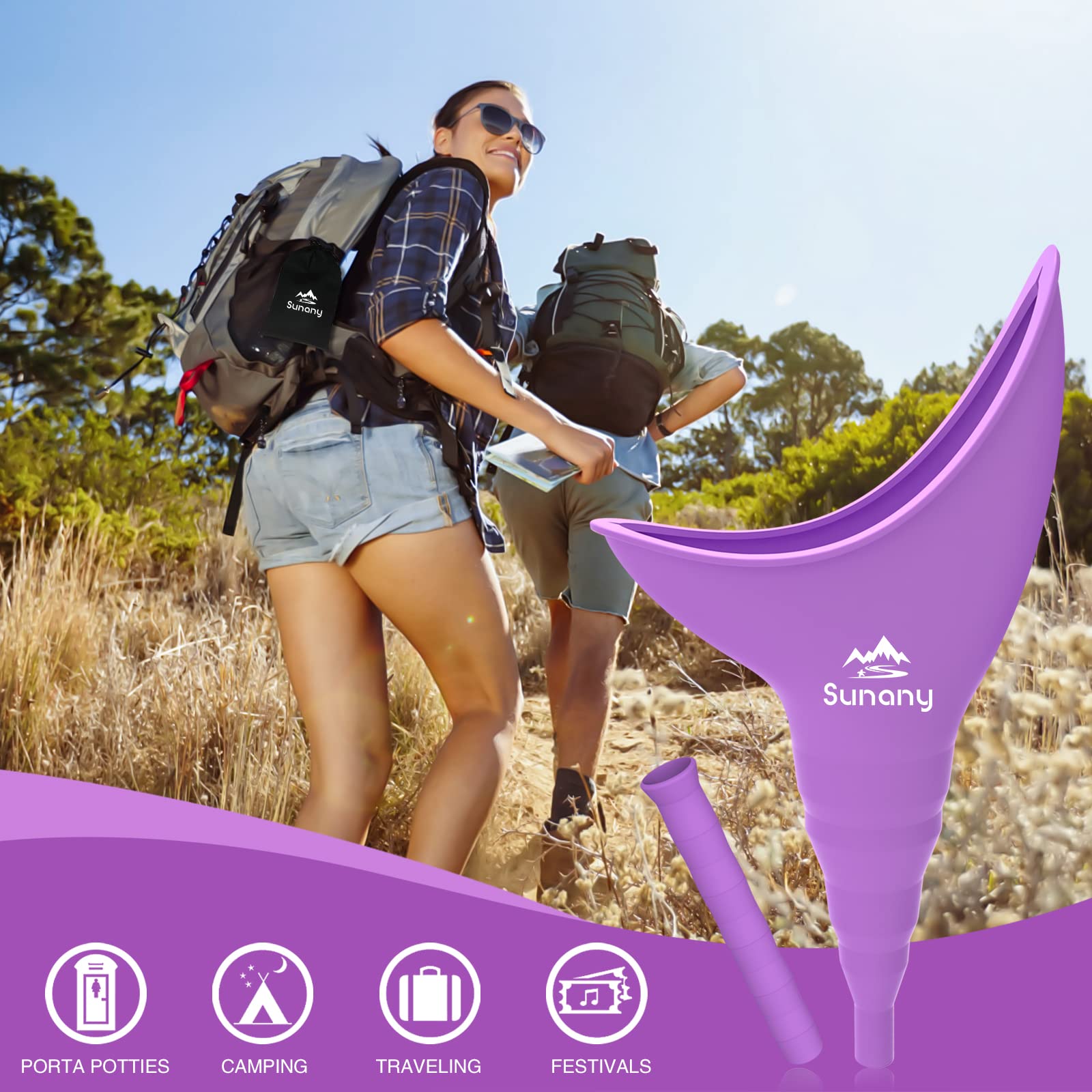 Sunany Female Urinal with Silicone Funnel - Portable Standing Pee Device for Women - Reusable Outdoor Urination Aid for Camping, Hiking, Travel & Emergency Use - Perfect for Road Trips, Festivals & Long Car Rides