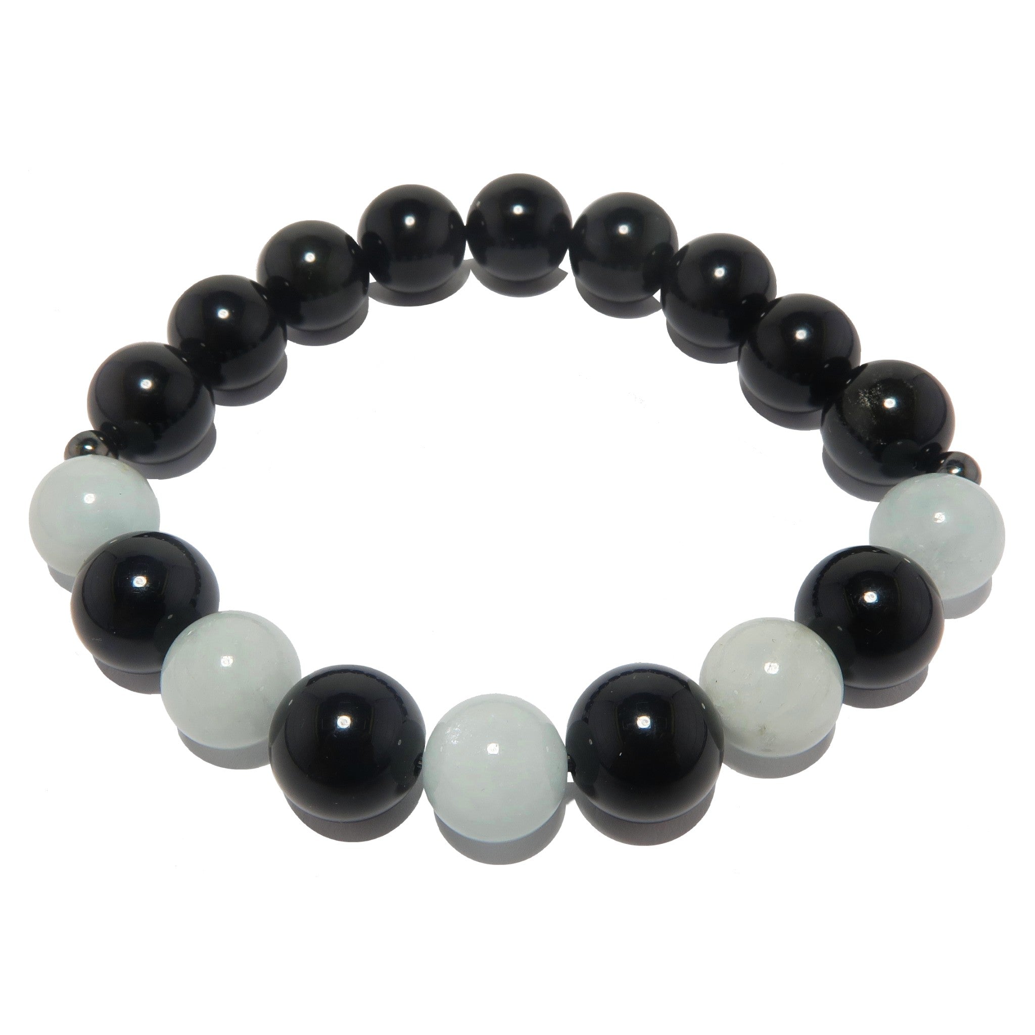 Rainbow Obsidian Bracelet with Aquamarine - Healing Crystal Jewelry for Day & Night Wear - Spiritual Protection & Positive Energy for Meditation, Yoga & Daily Life