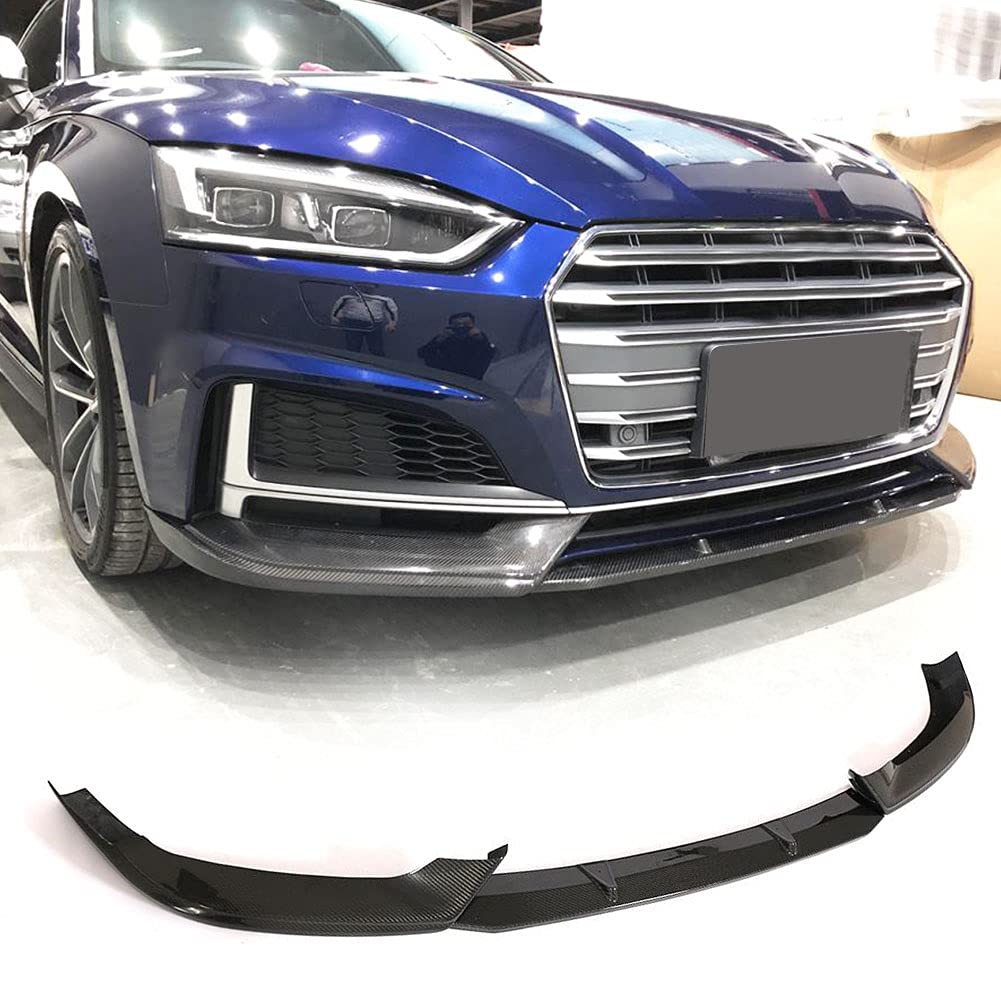 Carbon Fiber Front Bumper Lip Spoiler for Audi A5 S5 2017-2019 | Gloss Black Splitter | S-Line & Sportback Compatible | Enhances Aerodynamics & Style for Street Racing & Car Shows