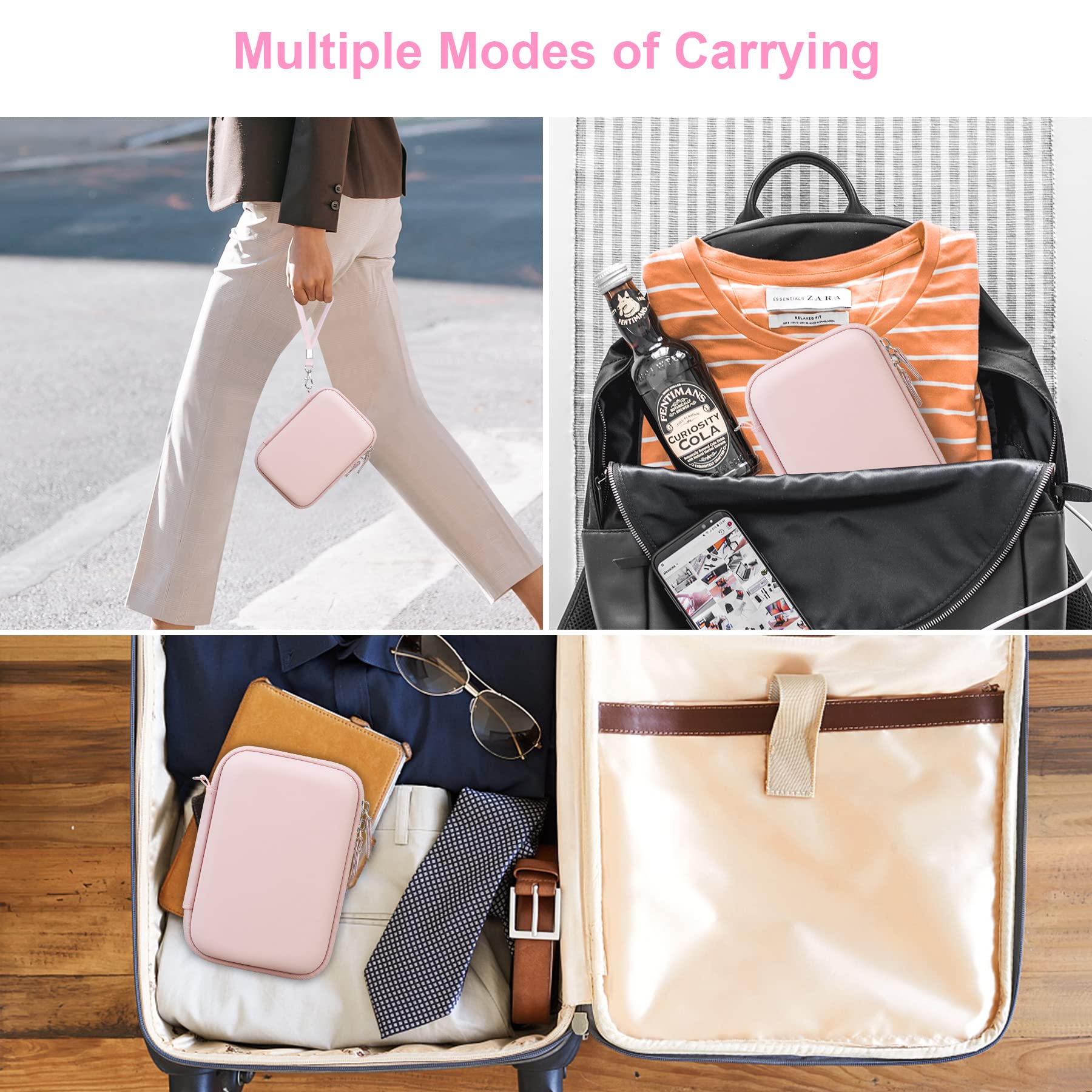 Phomemo D30 D35 & Memoking D30 Label Maker Case - Portable Thermal Bluetooth Label Printer Storage Bag with Mesh Pockets for Label Paper & Cables (Pink) - Perfect for Office, Home & Craft Organization