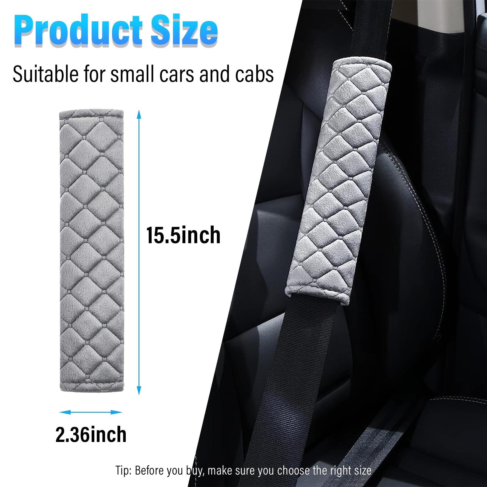 Kewucn Extra Long Seatbelt Cover - Super Soft Car Seat Belt Cushion Pad for Comfort & Protection (15.5 Inch, Gray) | Universal Fit for Cars, Trucks & SUVs | Perfect for Long Drives & Daily Commutes