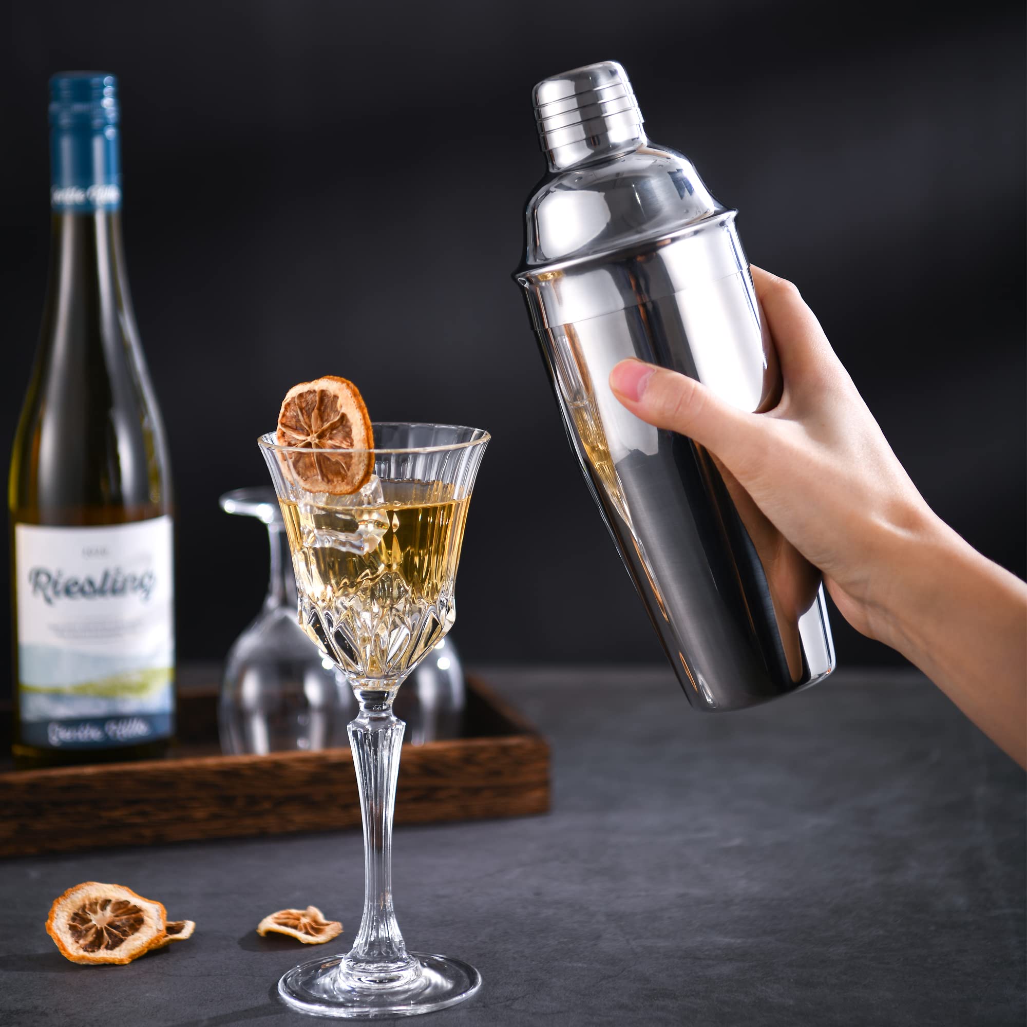 24 oz Professional Stainless Steel Cocktail Shaker Set with Built-in Strainer - Martini & Margarita Mixer - Perfect Bartender Kit Gift for Home Bars, Parties & Mixology Enthusiasts
