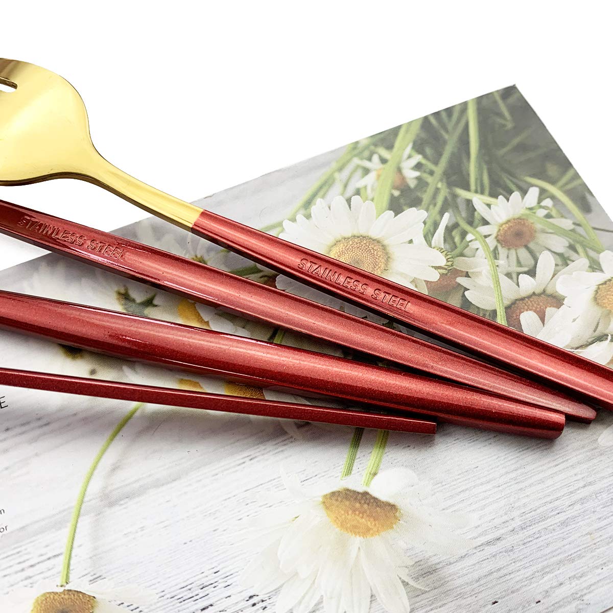 Premium 20-Piece Stainless Steel Flatware Set - Red Gold Silverware with Satin & Mirror Finish - Dishwasher Safe Cutlery Set for Home, Restaurant & Formal Dining (Perfect for Weddings, Dinner Parties & Everyday Use)