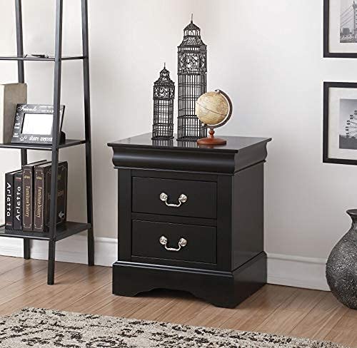 Henf 2-Drawer Nightstand - Traditional Rectangular Wooden Bedside Table for Bedroom, Black | Perfect for Small Spaces, Apartment Living & Guest Rooms