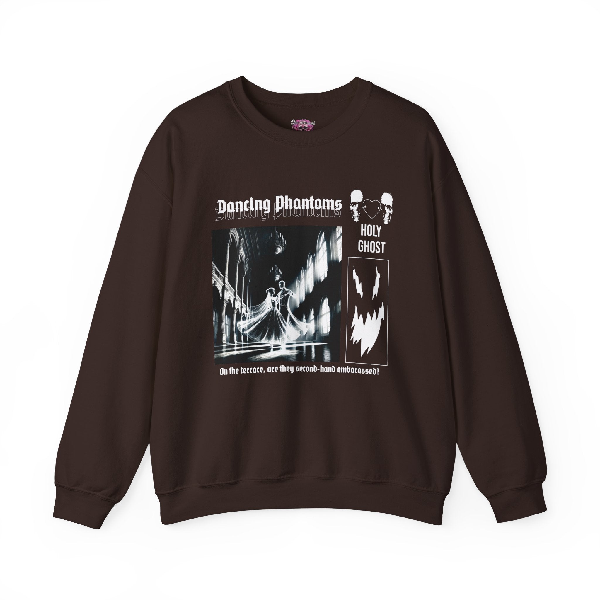 Dancing Phantoms Graphic Crewneck Sweatshirt - Trendy Halloween & Cosplay Outfit for Parties, Concerts, and Everyday Wear