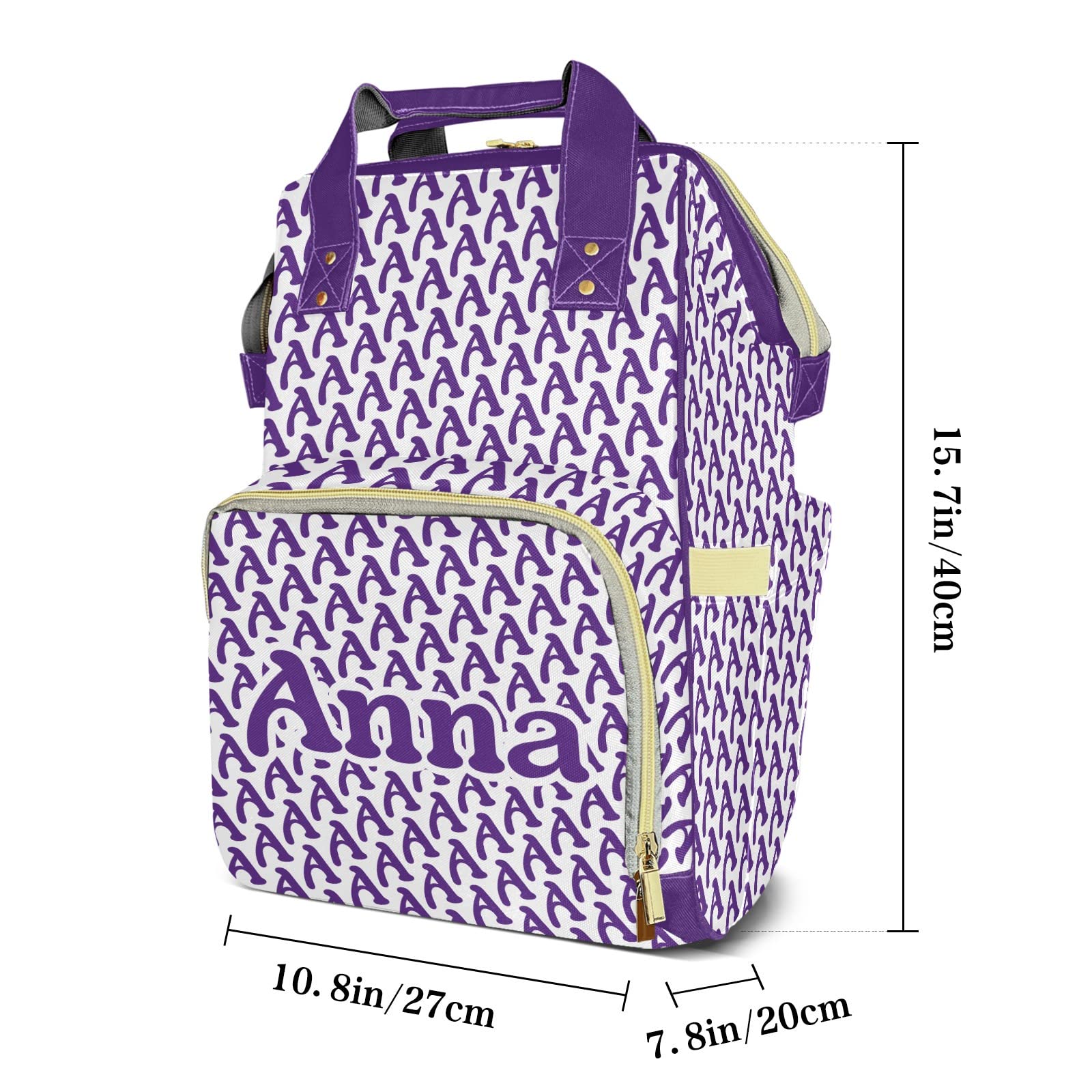 Stylish Purple Alphabet Print Diaper Backpack - Personalized Name Tote for Moms & Dads - Waterproof Nursing Baby Bag with Multiple Pockets - Perfect Baby Shower Gift & Travel Essential for Parents