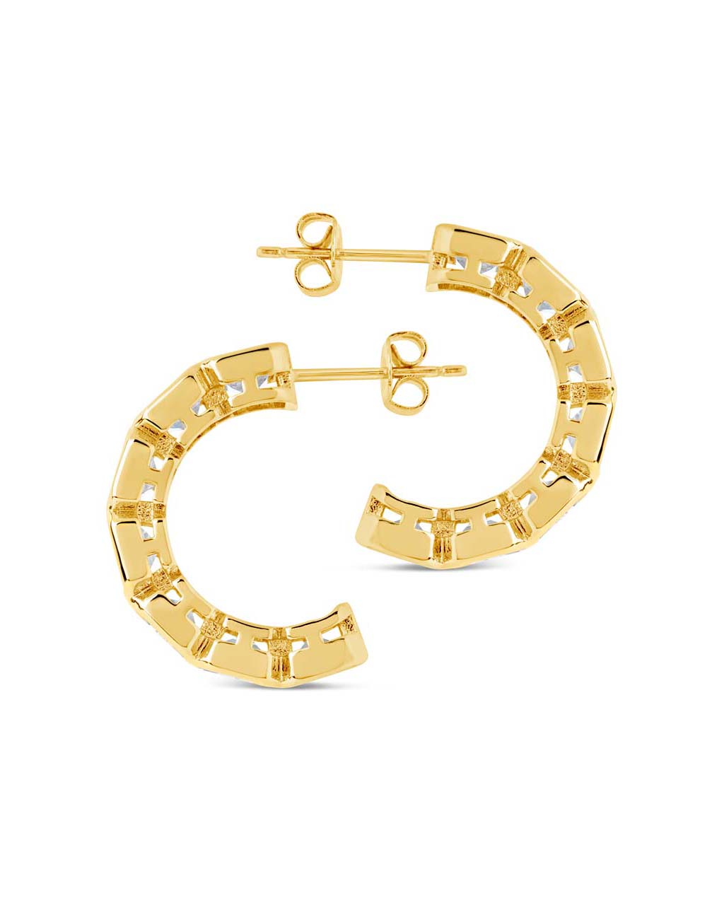 Nyssa Bezel CZ Station Hoop Earrings for Women - Cubic Zirconia Gold Plated Dangle Earrings - Elegant Jewelry Gift for Birthday, Anniversary & Special Occasions