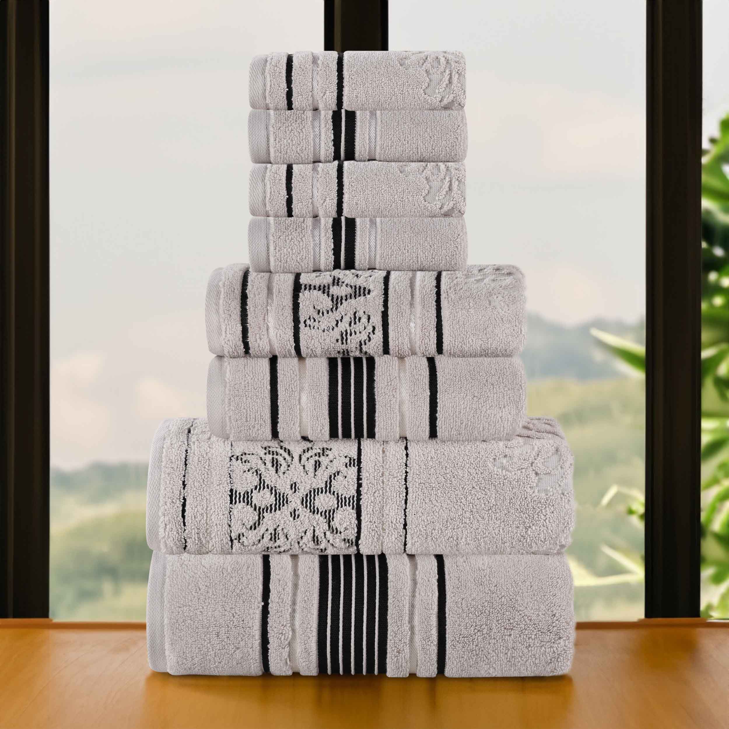 Premium 8-Piece Sadie Zero Twist Cotton Towel Set - Solid & Jacquard Floral Design | Ultra Absorbent Bath & Hand Towels for Luxury Bathroom, Spa & Guest Room Decor