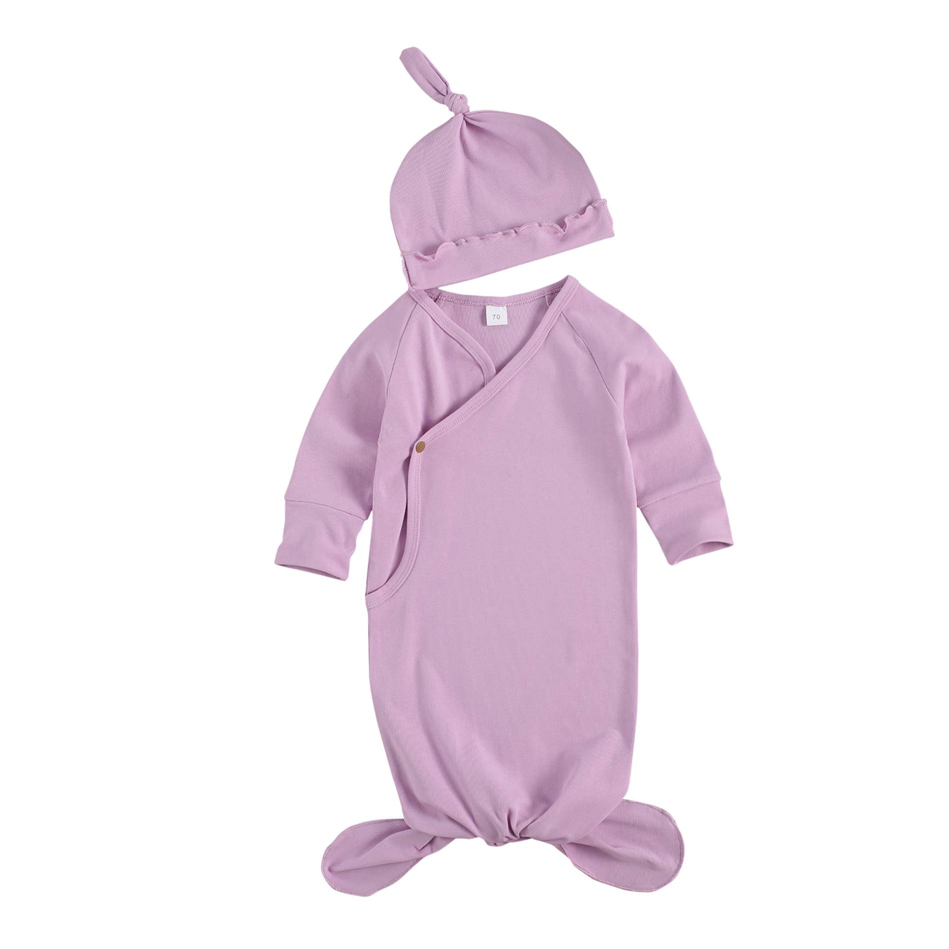 Lefyira Unisex Baby Pajamas Set - 2PCS Newborn Sleepwear with Hat, Long Sleeve Knotted Romper & Nightgown for Infants | Soft Cotton Comfort for Nursery, Bedtime & Photo Shoots