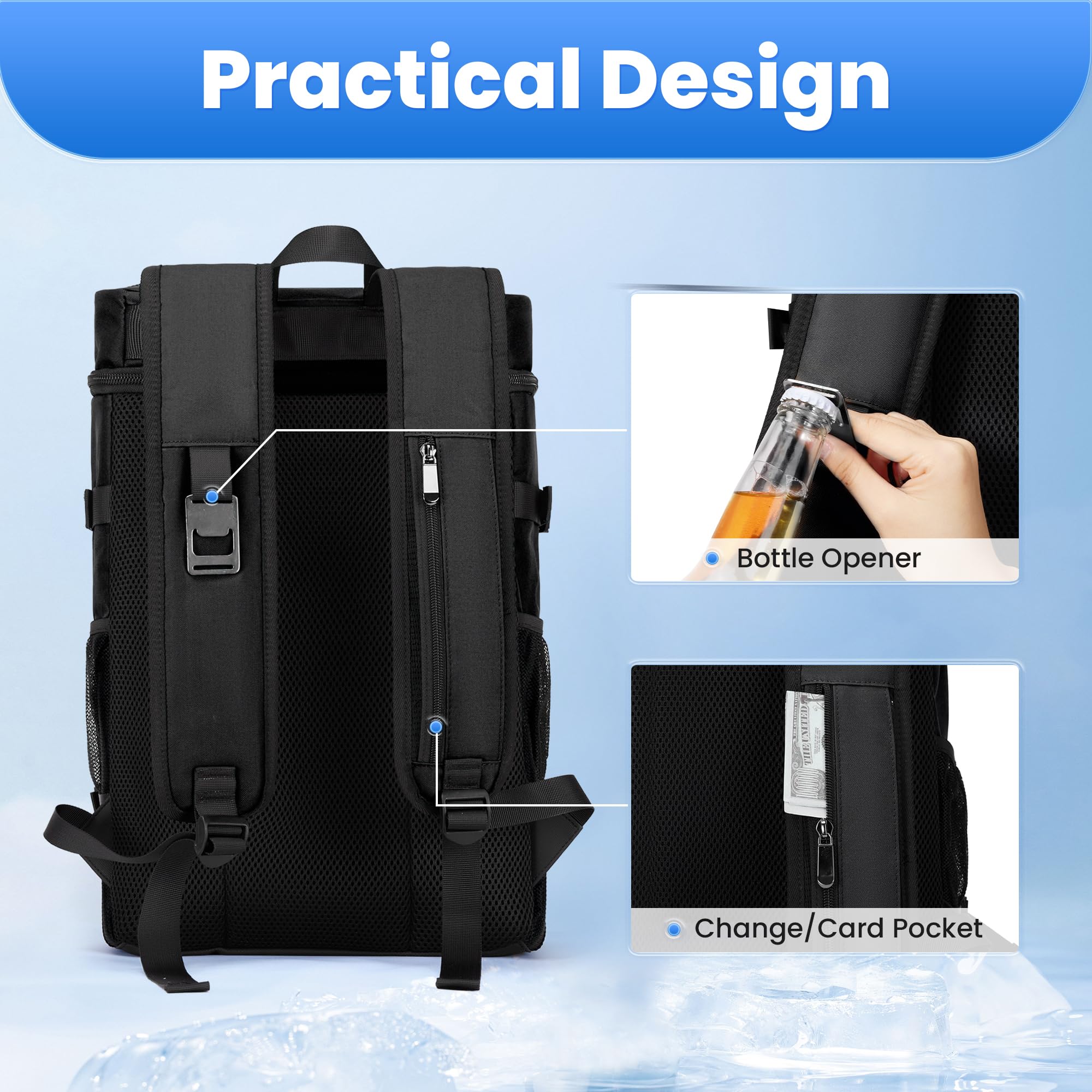 MIYCOO Insulated Cooler Backpack for Men & Women - 40 Can Capacity, 2 Leak-Proof Compartments - Perfect for Picnic, Lunch, Camping, Beach, Hiking & Outdoor Adventures